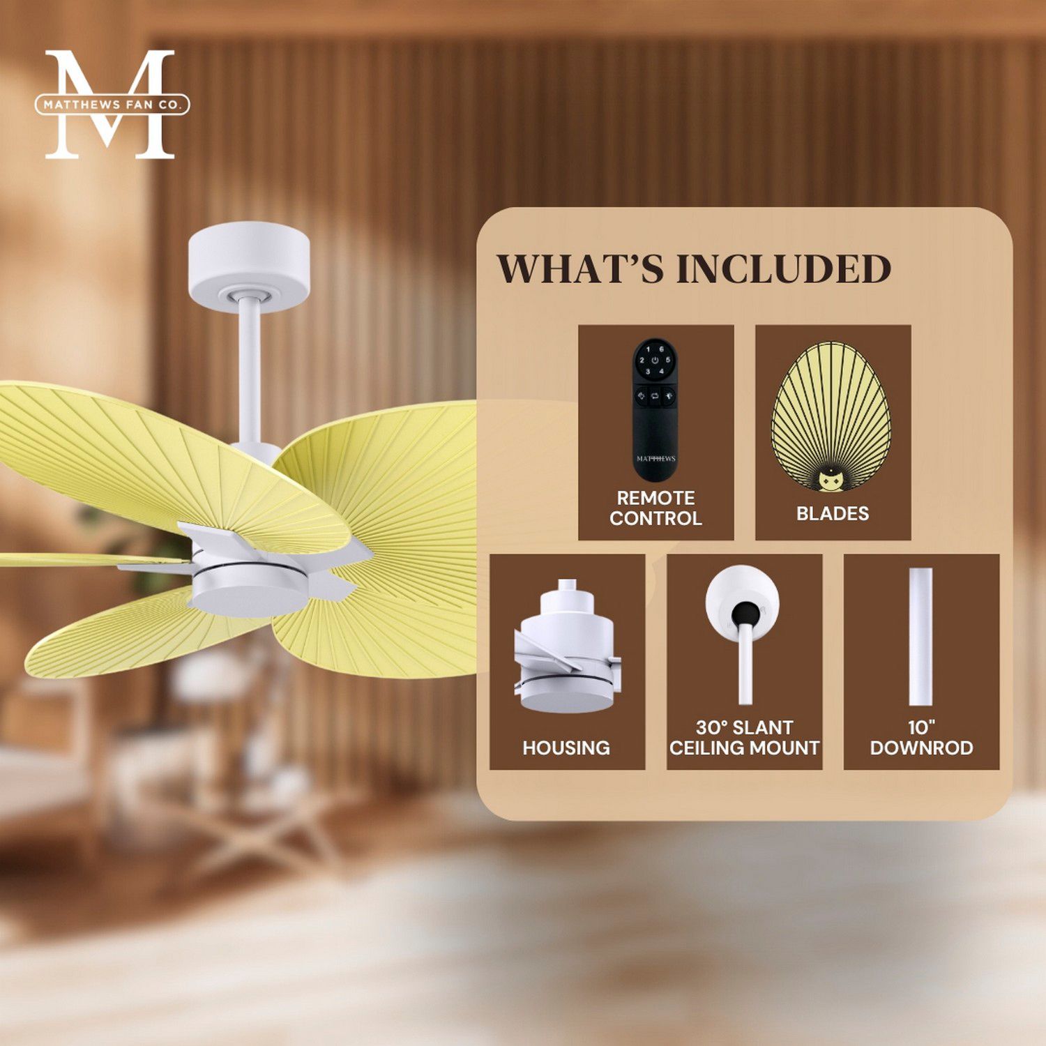 Image 7 Alessandra Tropical 48" Matte White Ceiling Fan w/ Light Yellow Blades more views