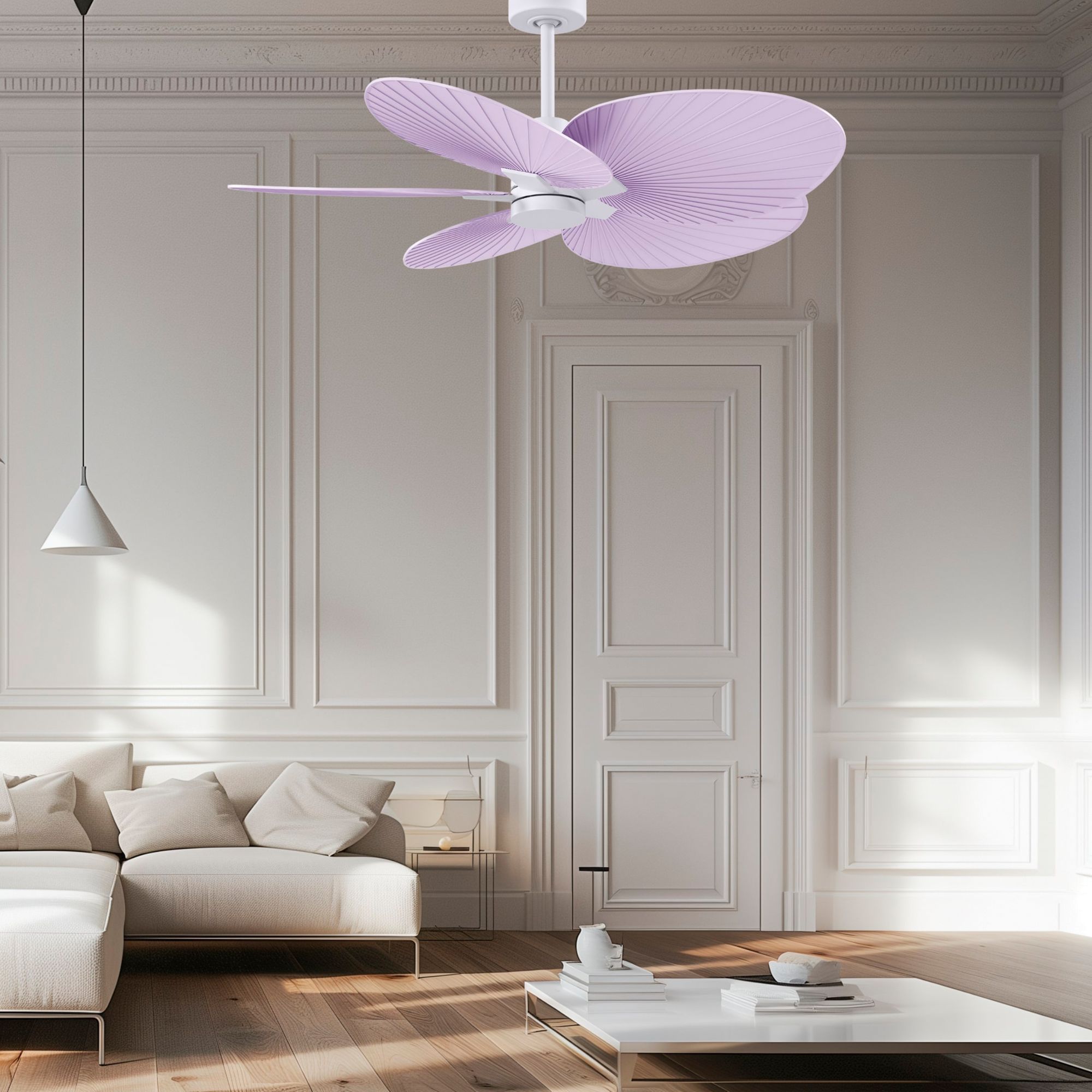 Image 2 Alessandra Tropical 48" Matte White Ceiling Fan w/ Lilac Blades more views