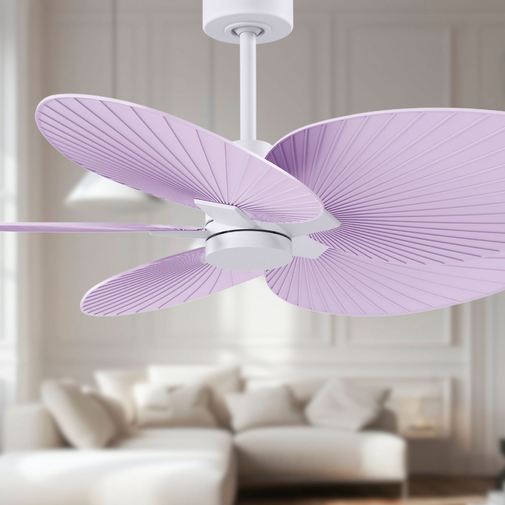 Image 3 Alessandra Tropical 48" Matte White Ceiling Fan w/ Lilac Blades more views