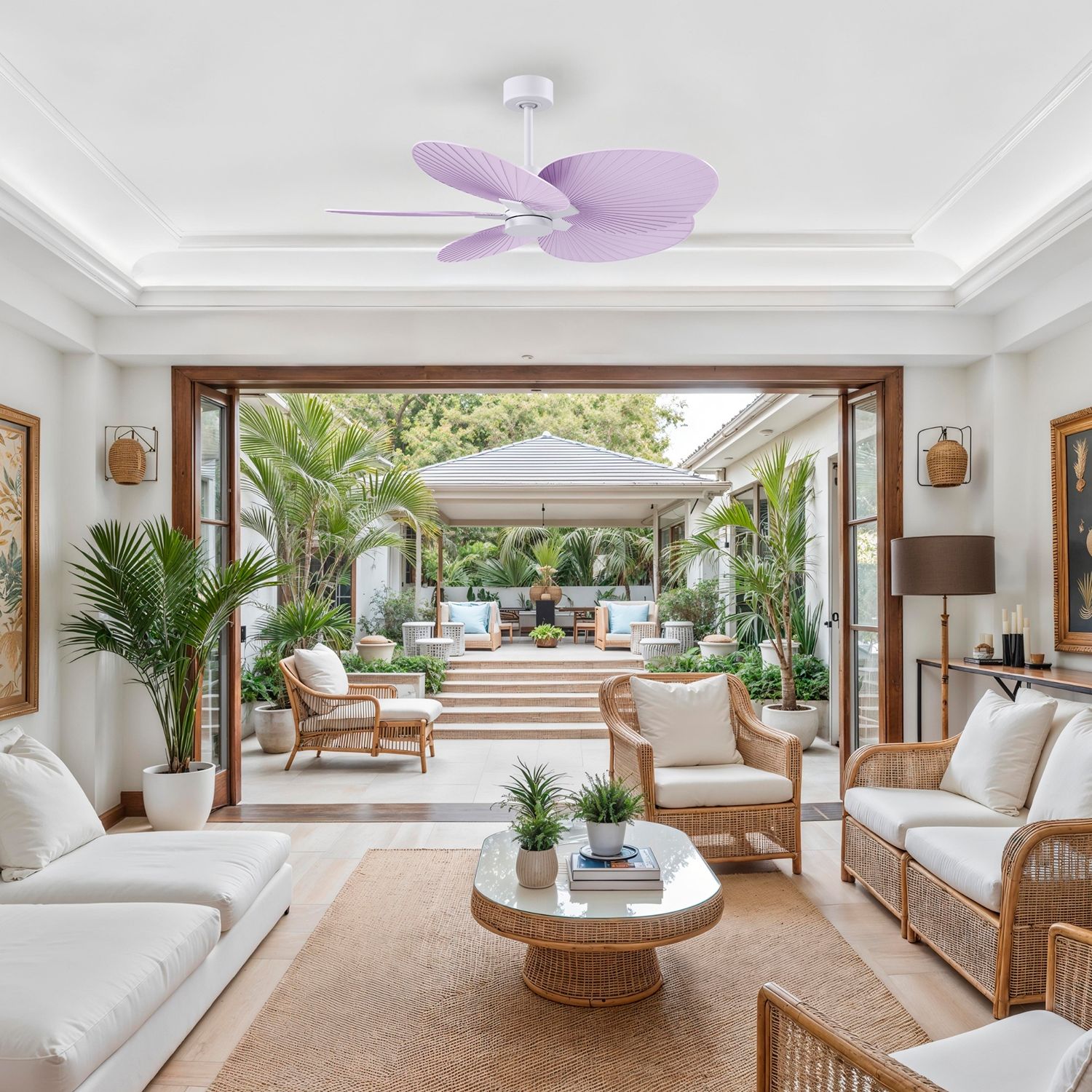 Image 4 Alessandra Tropical 48" Matte White Ceiling Fan w/ Lilac Blades more views