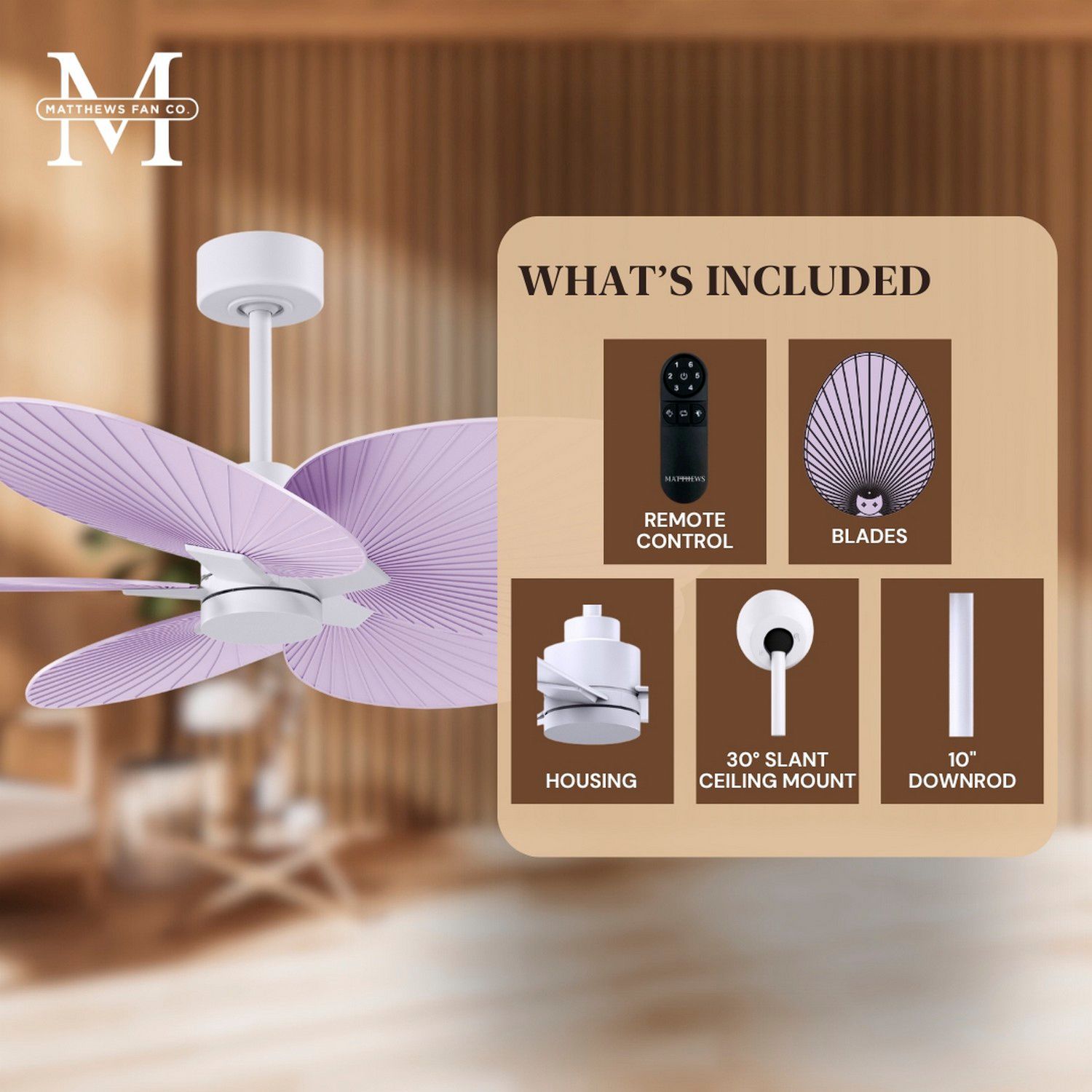 Image 7 Alessandra Tropical 48" Matte White Ceiling Fan w/ Lilac Blades more views