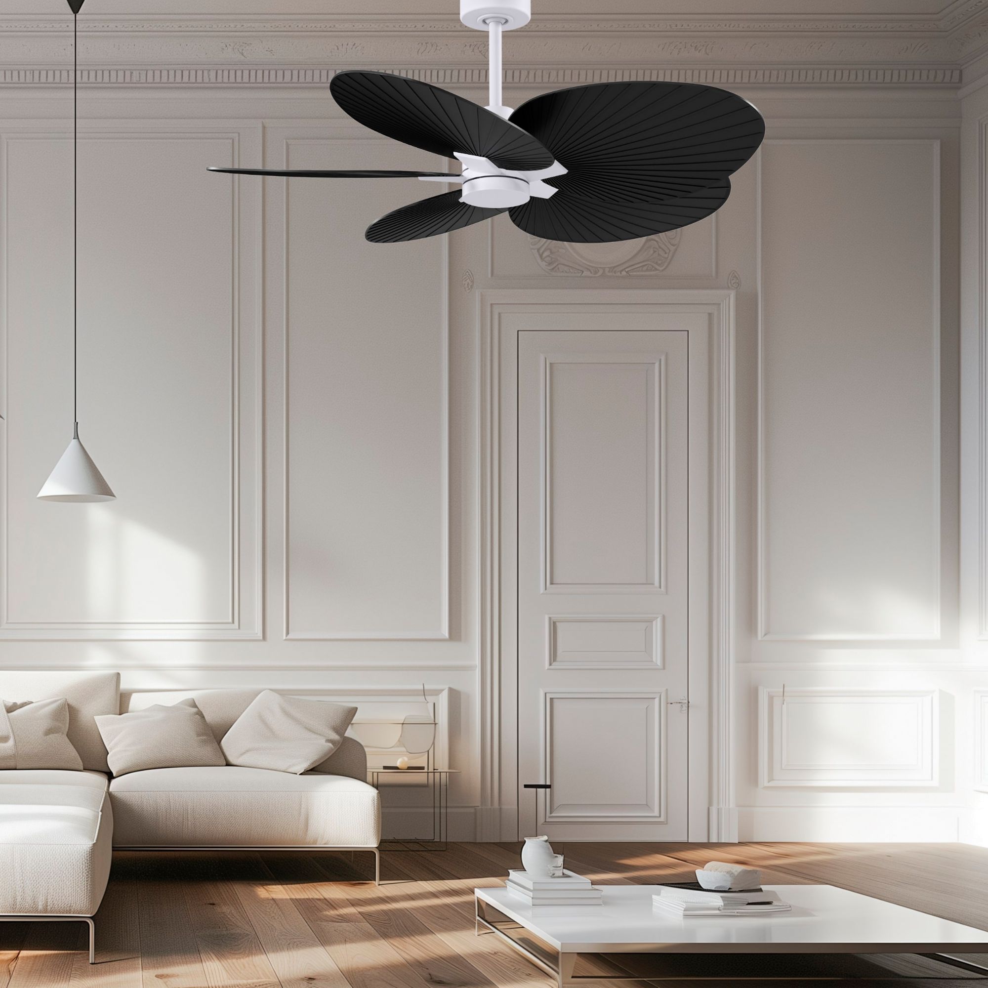 Image 2 Alessandra Tropical 48" Matte White Ceiling Fan w/ Matte Black Blades more views
