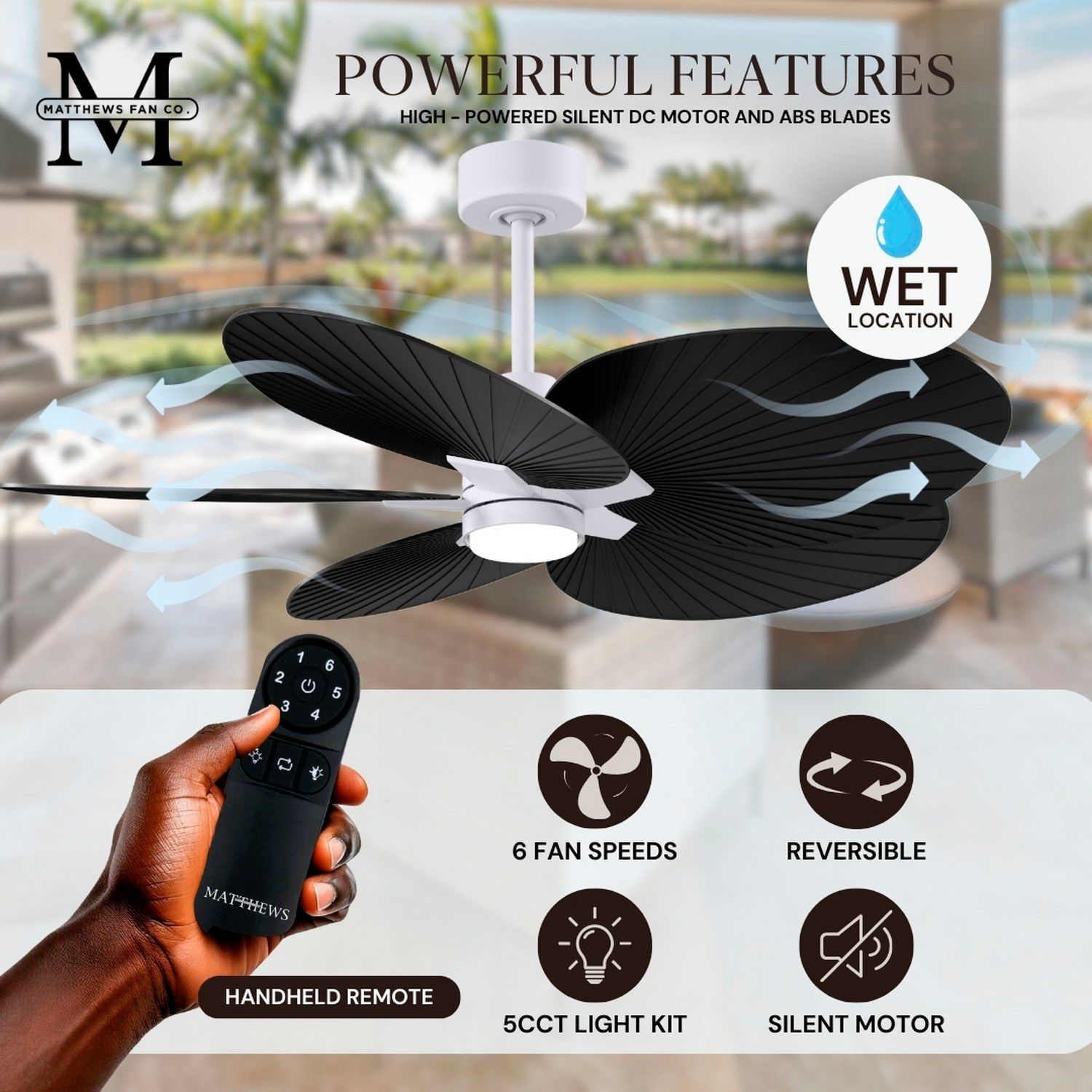 Image 6 Alessandra Tropical 48" Matte White Ceiling Fan w/ Matte Black Blades more views