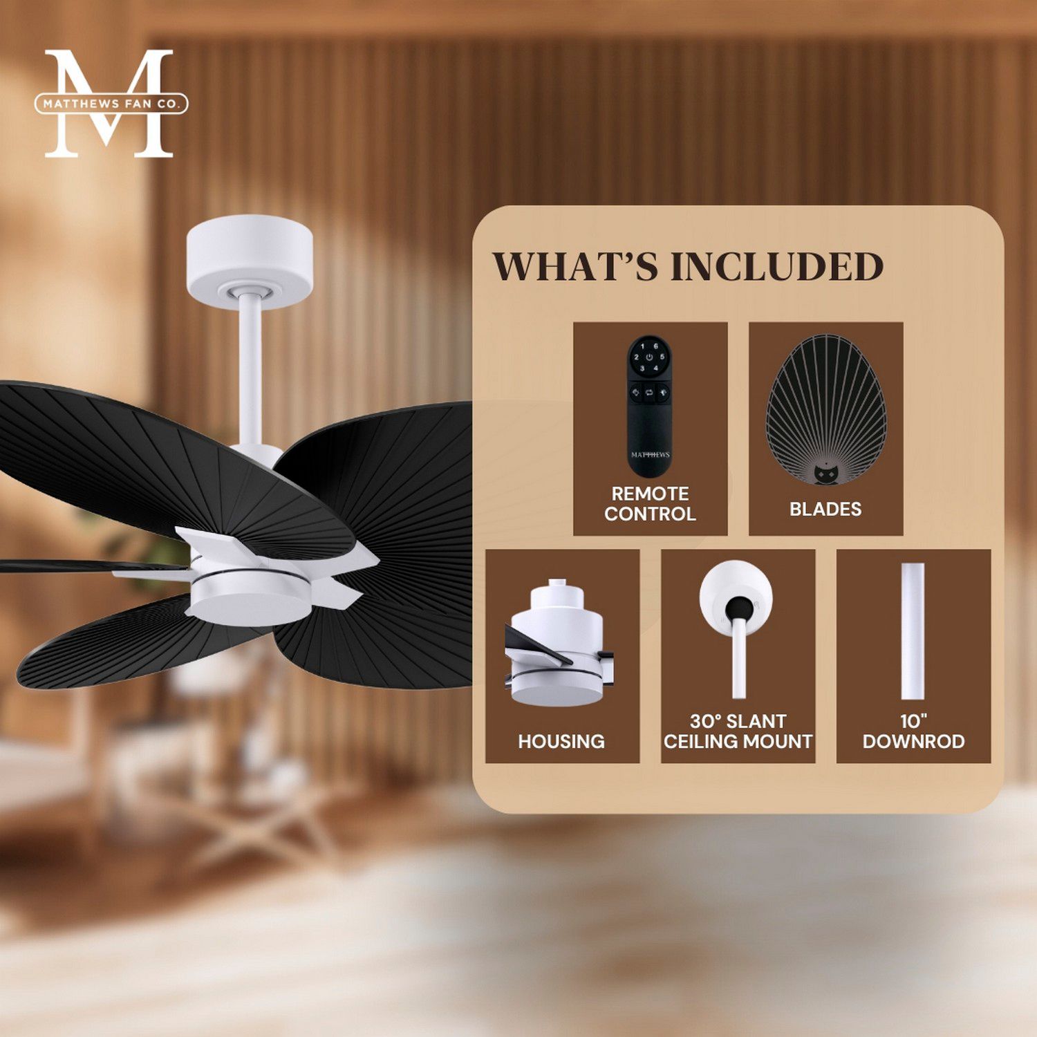 Image 7 Alessandra Tropical 48" Matte White Ceiling Fan w/ Matte Black Blades more views