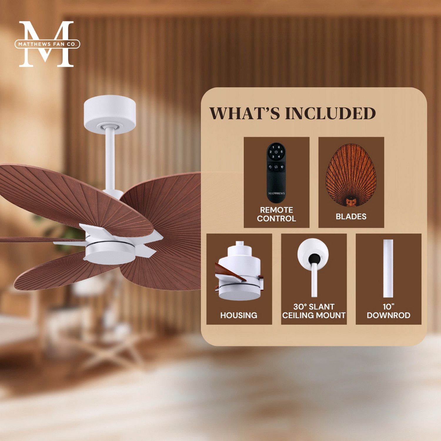 Image 5 Alessandra Tropical 48" Matte White Ceiling Fan w/ Walnut Blades more views