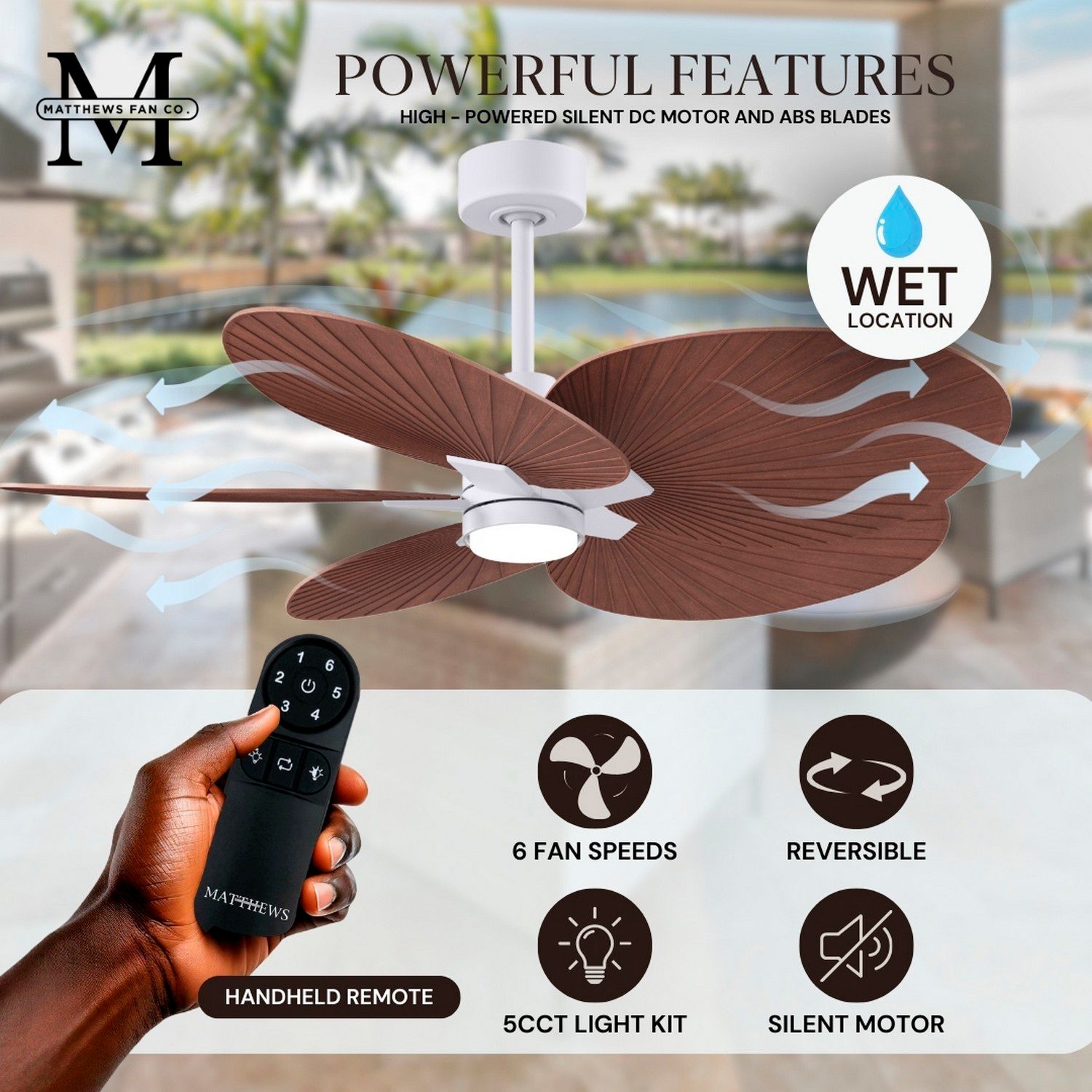 Image 5 Alessandra Tropical 48" Matte White LED Ceiling Fan w/ Walnut Blades more views