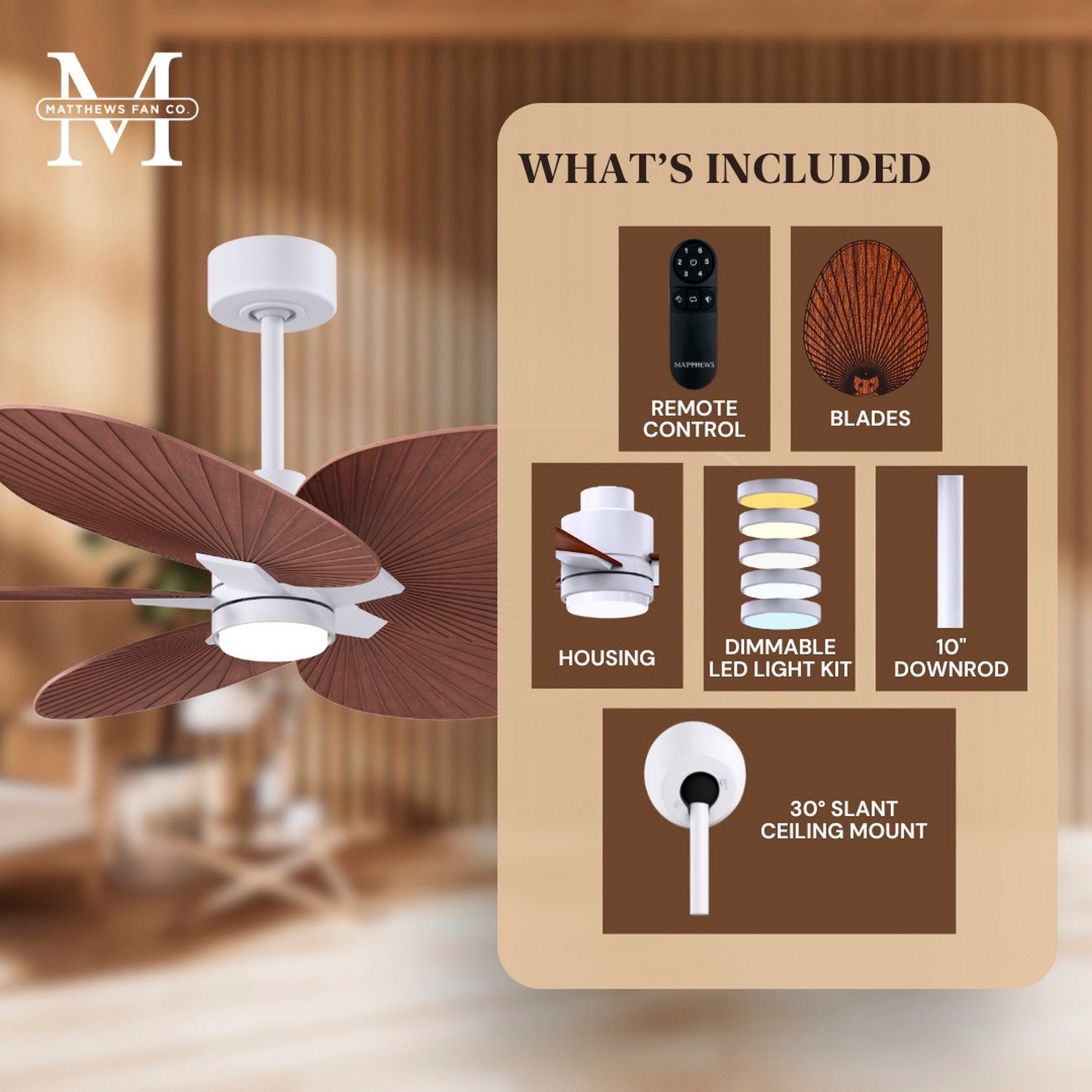 Image 6 Alessandra Tropical 48" Matte White LED Ceiling Fan w/ Walnut Blades more views