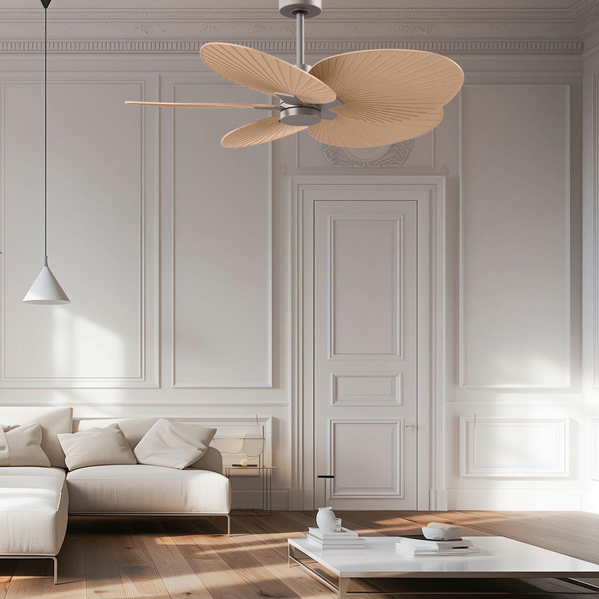 Image 2 Alessandra Tropical 48" Nickel Ceiling Fan w/ Light Maple Blades more views