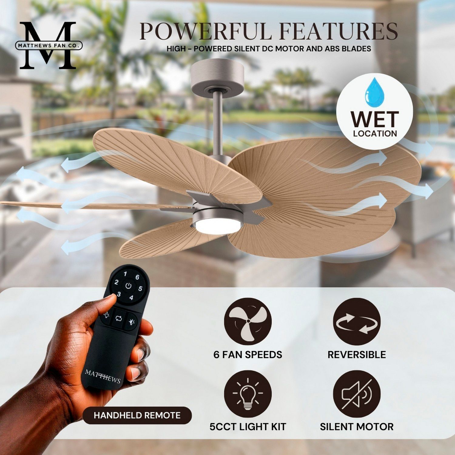 Image 6 Alessandra Tropical 48" Nickel Ceiling Fan w/ Light Maple Blades more views