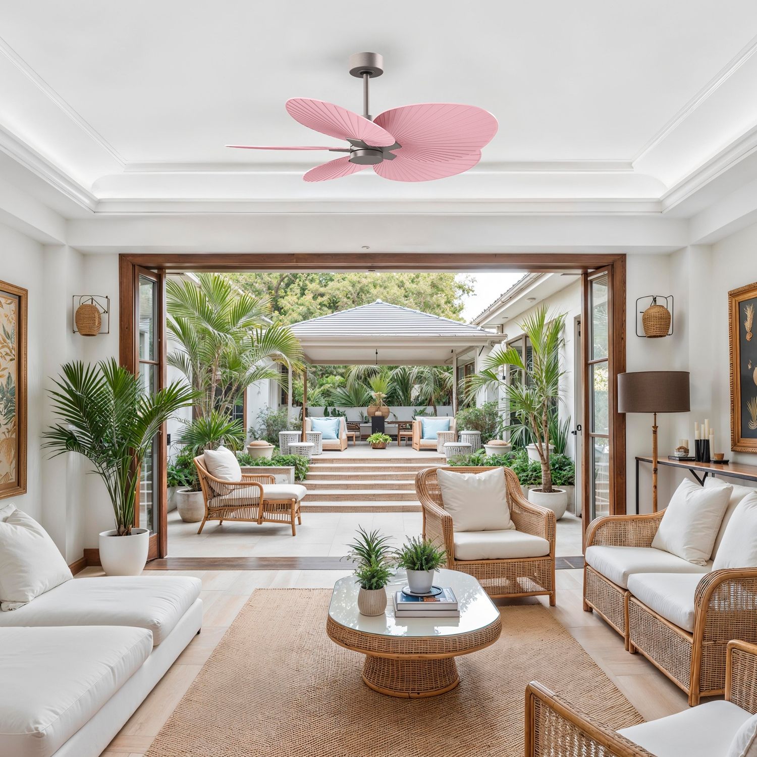 Image 4 Alessandra Tropical 48" Nickel Ceiling Fan w/ Light Pink Blades more views