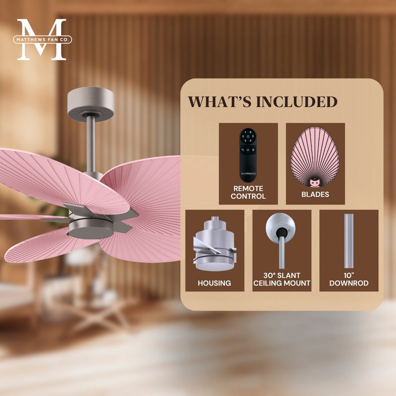 Image 7 Alessandra Tropical 48" Nickel Ceiling Fan w/ Light Pink Blades more views