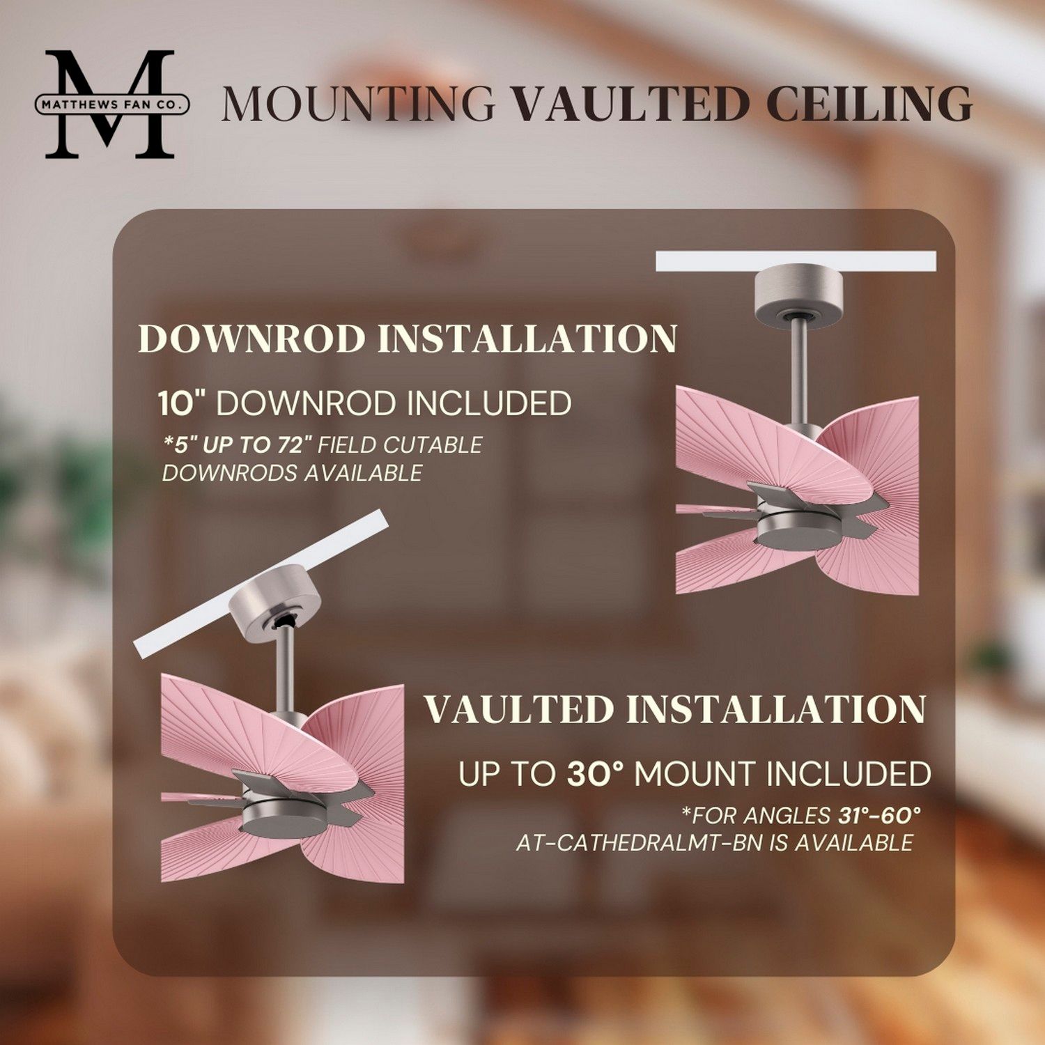 Alessandra Tropical 48" Nickel Ceiling Fan w/ Light Pink Blades