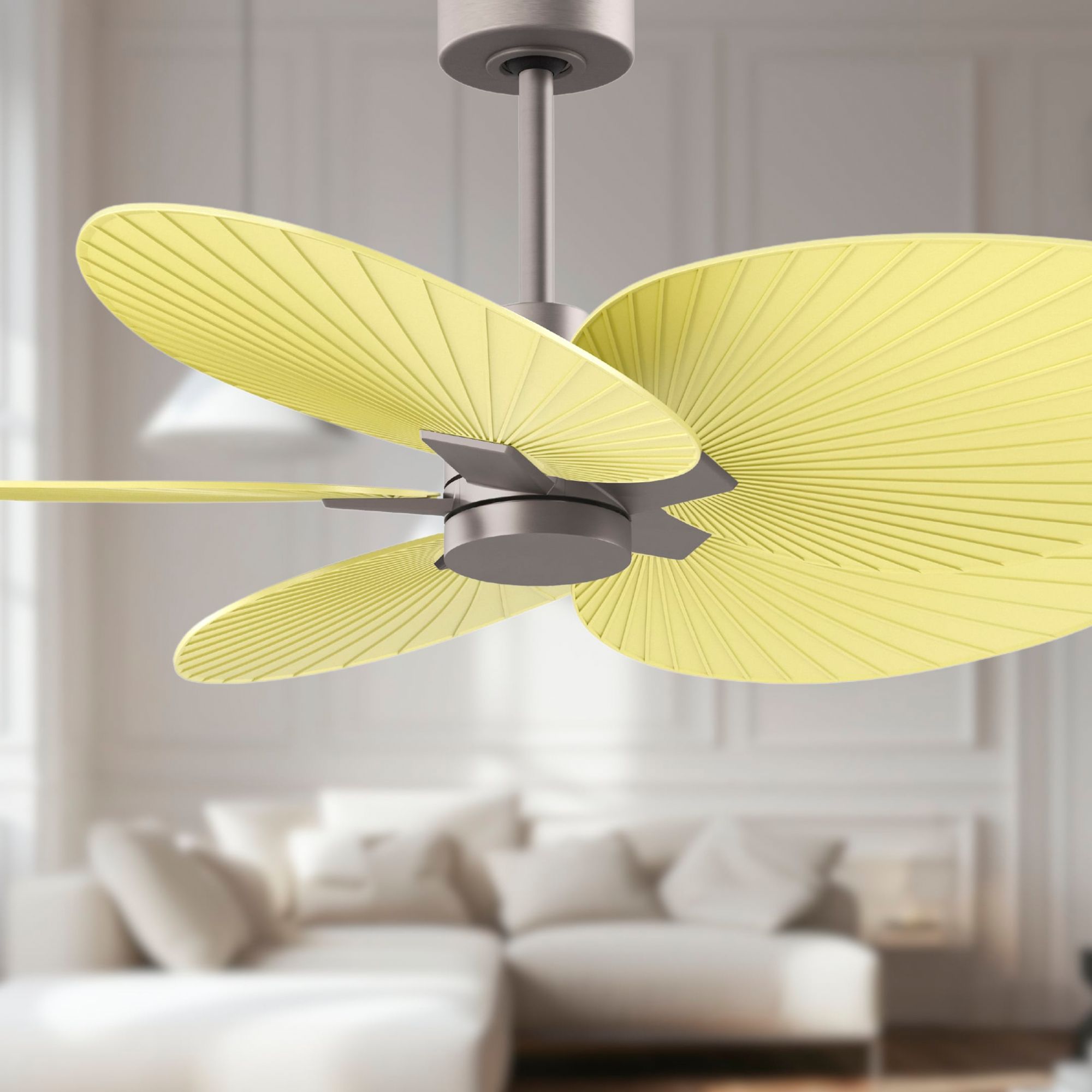 Image 3 Alessandra Tropical 48" Nickel Ceiling Fan w/ Light Yellow Blades more views
