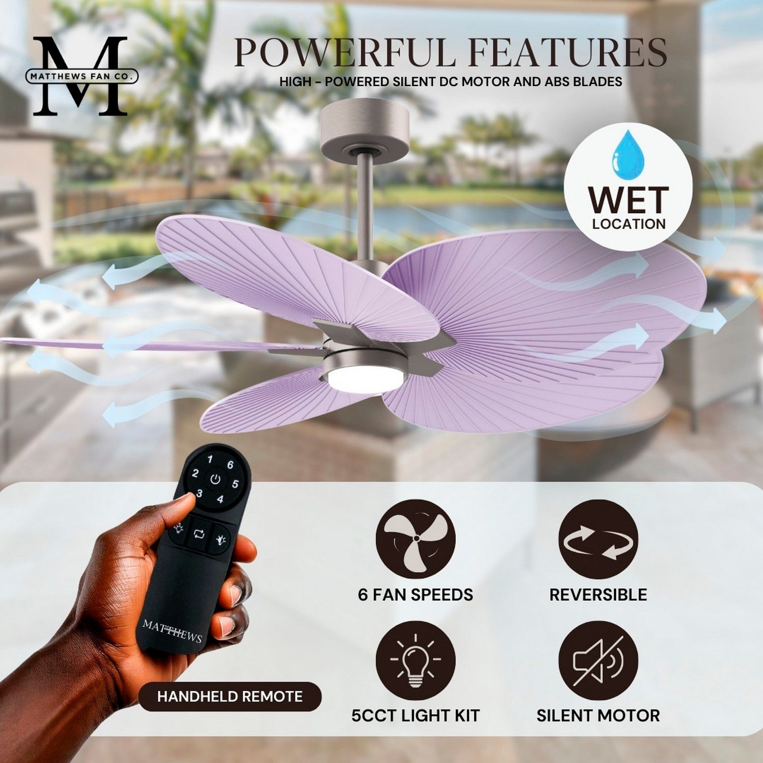 Image 7 Alessandra Tropical 48" Nickel Ceiling Fan w/ Lilac Blades more views