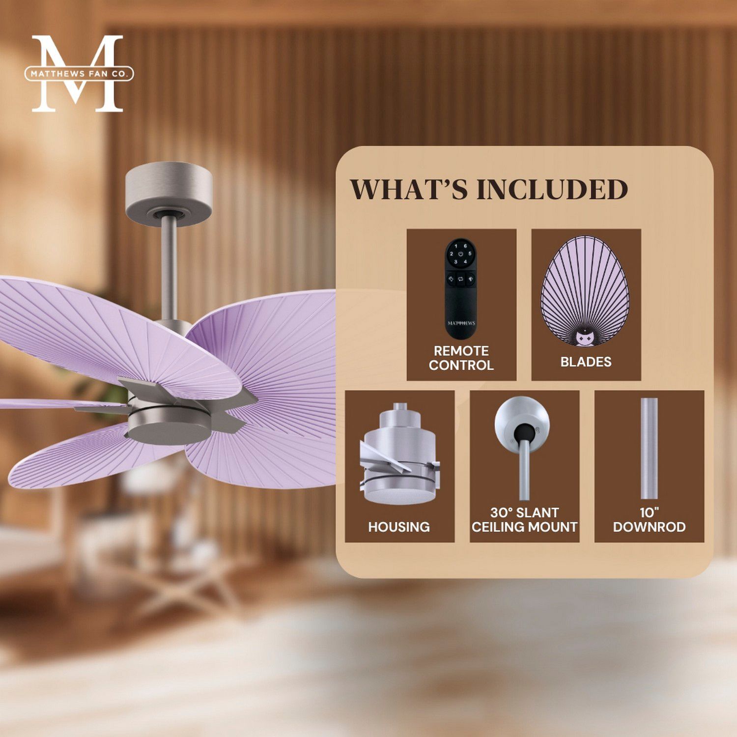 Alessandra Tropical 48" Nickel Ceiling Fan w/ Lilac Blades