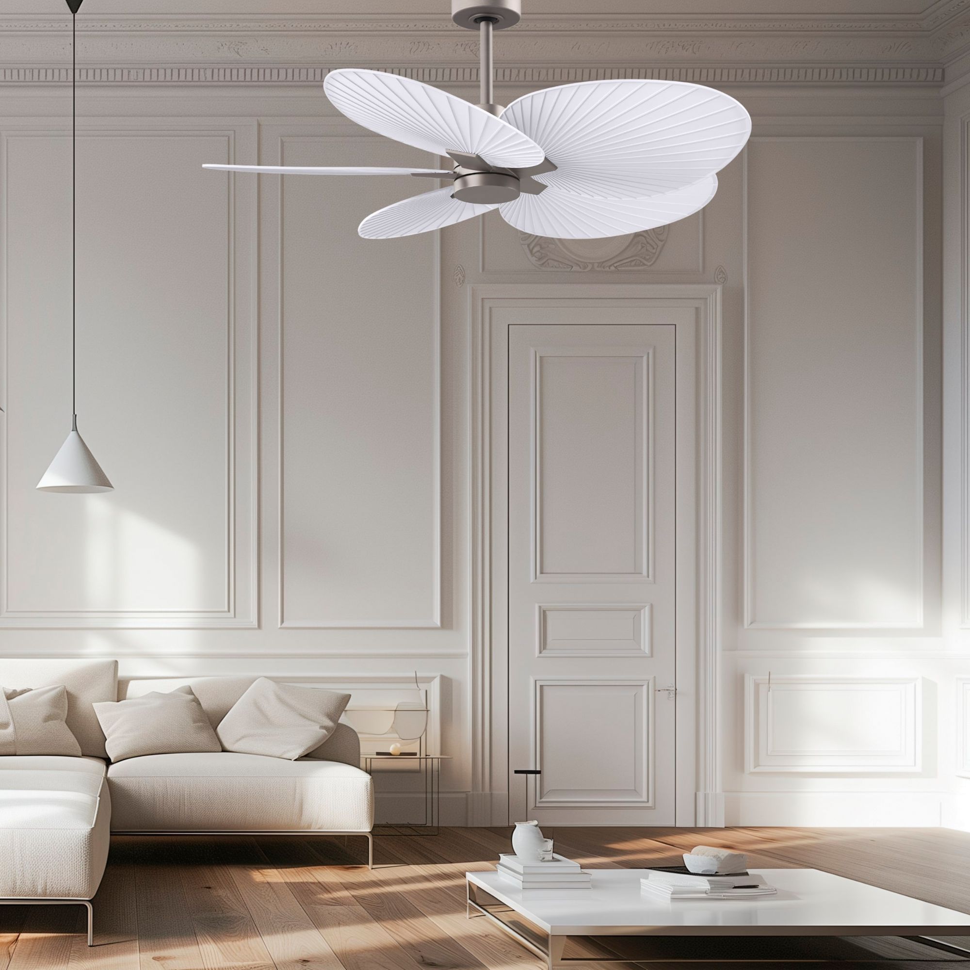 Image 2 Alessandra Tropical 48" Nickel Ceiling Fan w/ Matte White Blades more views