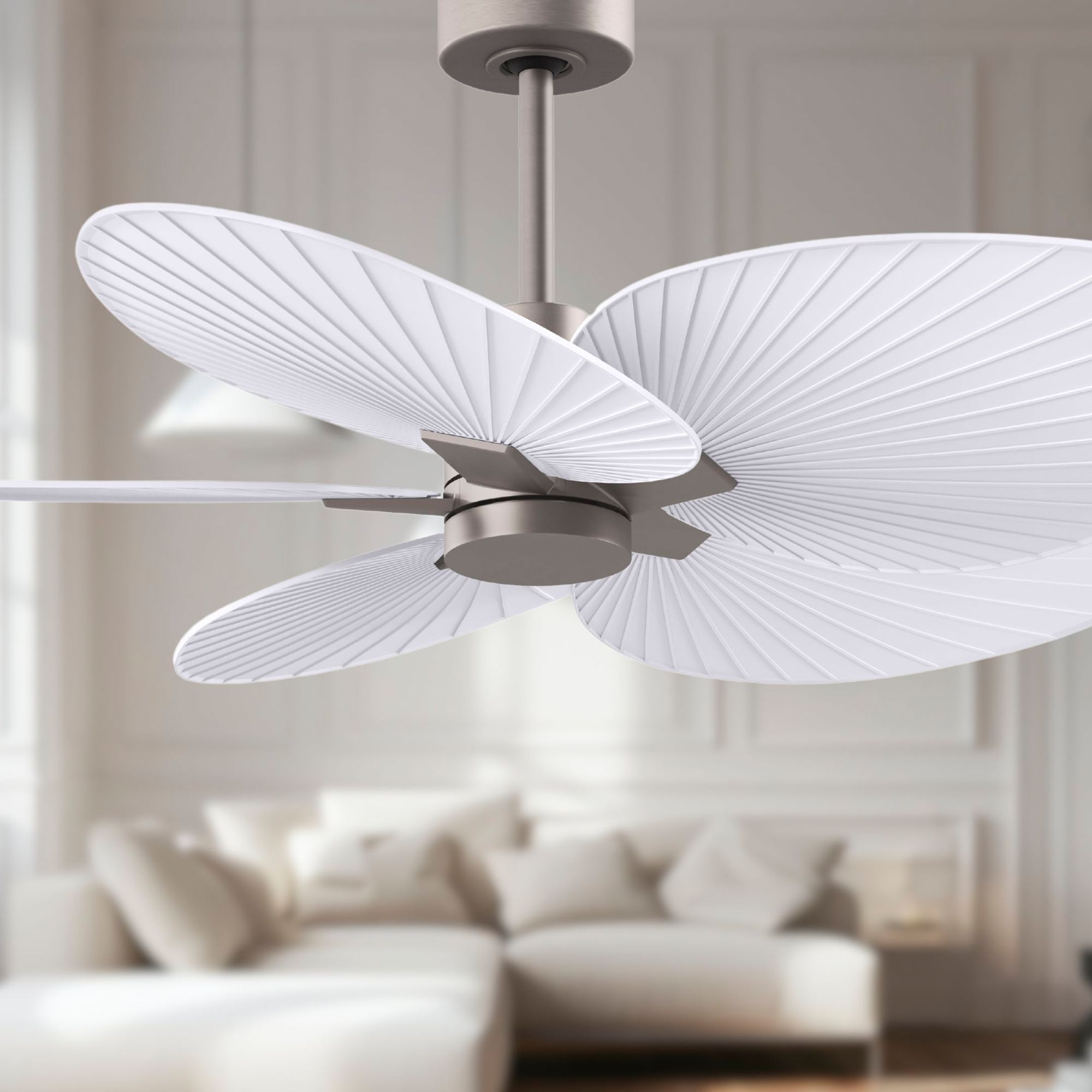 Image 3 Alessandra Tropical 48" Nickel Ceiling Fan w/ Matte White Blades more views
