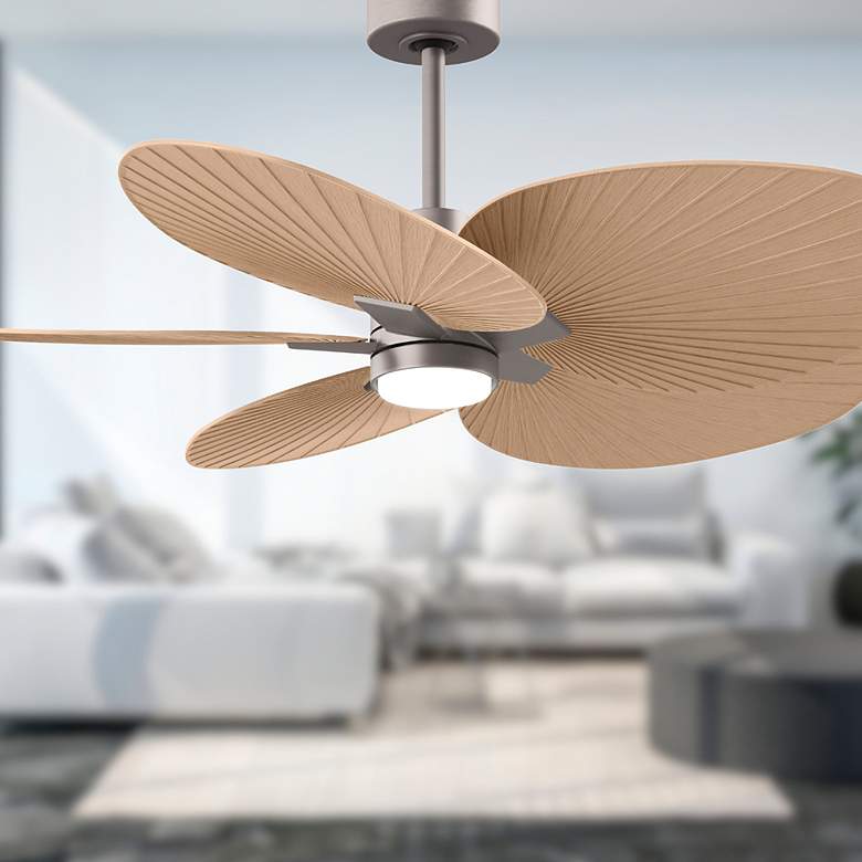 Image 4 Alessandra Tropical 48" Nickel LED Ceiling Fan w/ Light Maple Blades more views