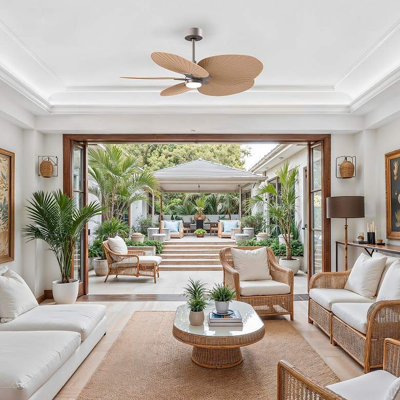 Image 5 Alessandra Tropical 48" Nickel LED Ceiling Fan w/ Light Maple Blades more views