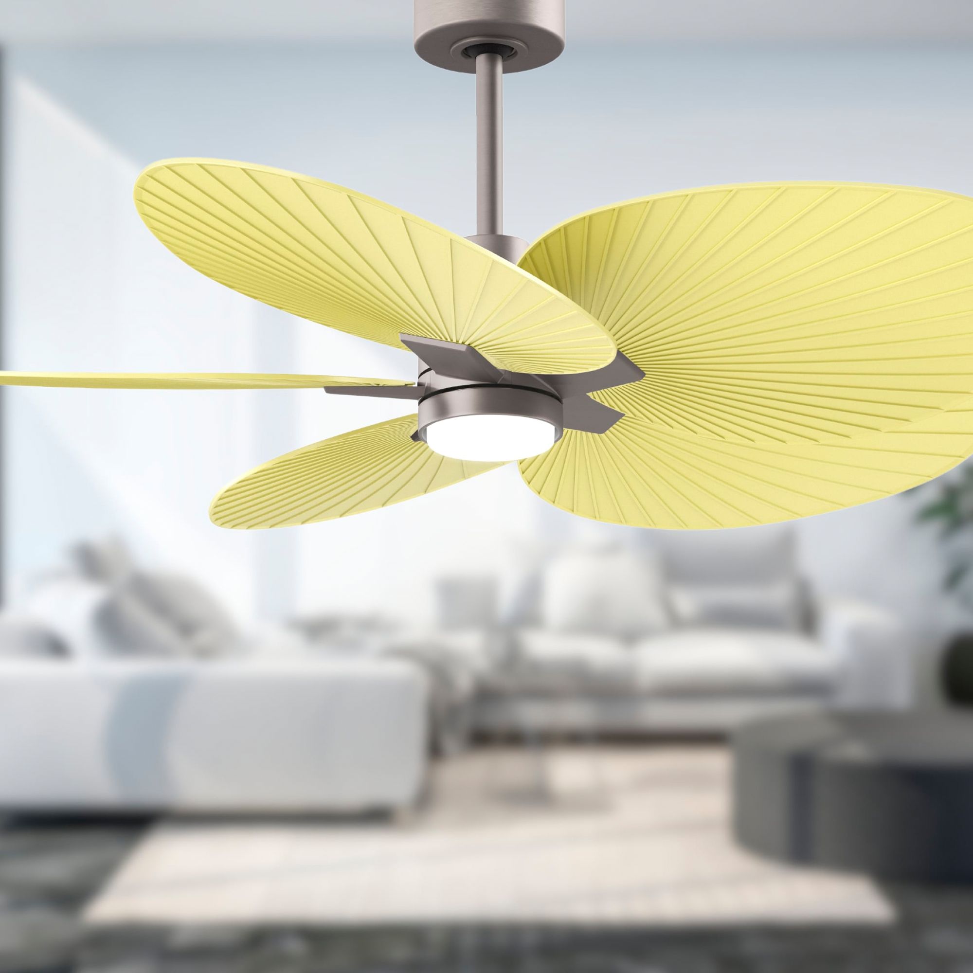 Image 4 Alessandra Tropical 48" Nickel LED Ceiling Fan w/ Light Yellow Blades more views