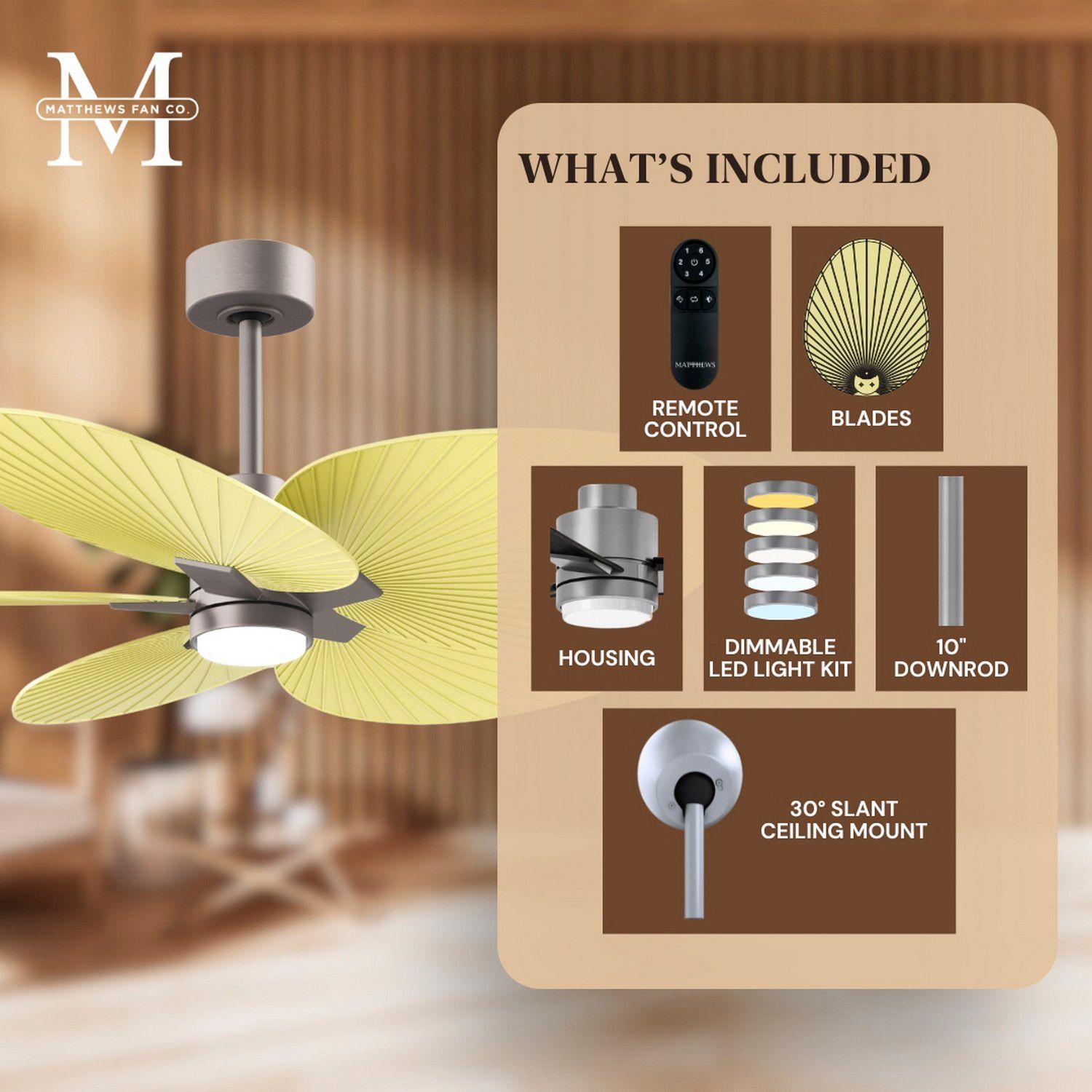 Alessandra Tropical 48" Nickel LED Ceiling Fan w/ Light Yellow Blades