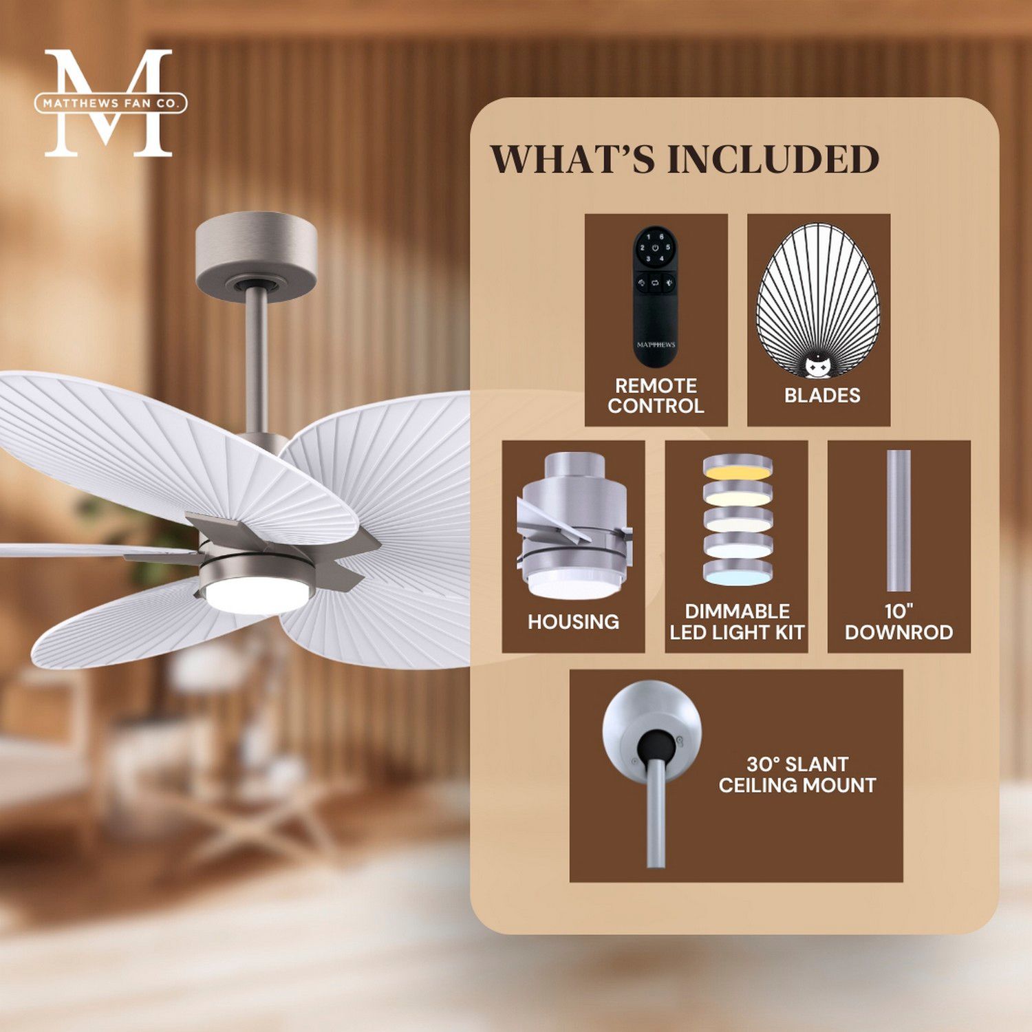 Alessandra Tropical 48" Nickel LED Ceiling Fan w/ Matte White Blades