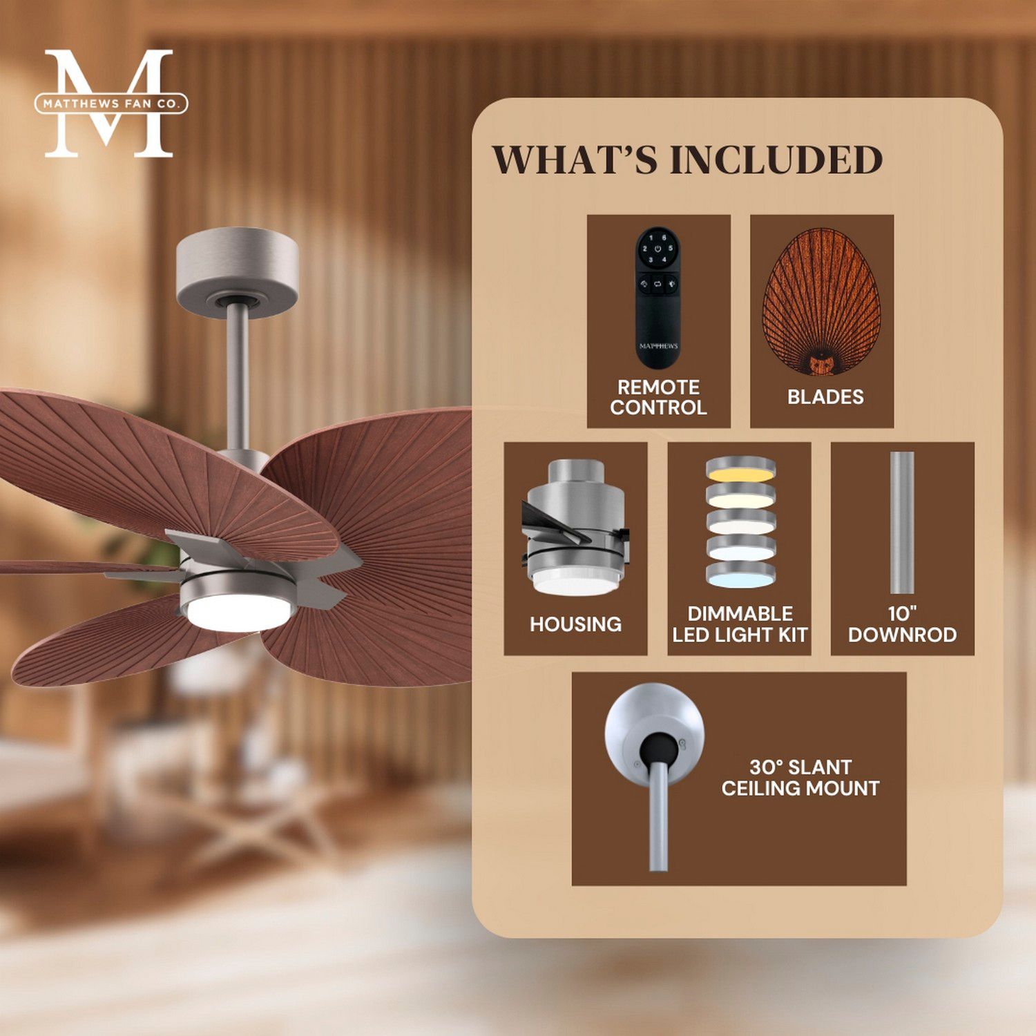 Image 6 Alessandra Tropical 48" Nickel LED Ceiling Fan w/ Walnut Blades more views