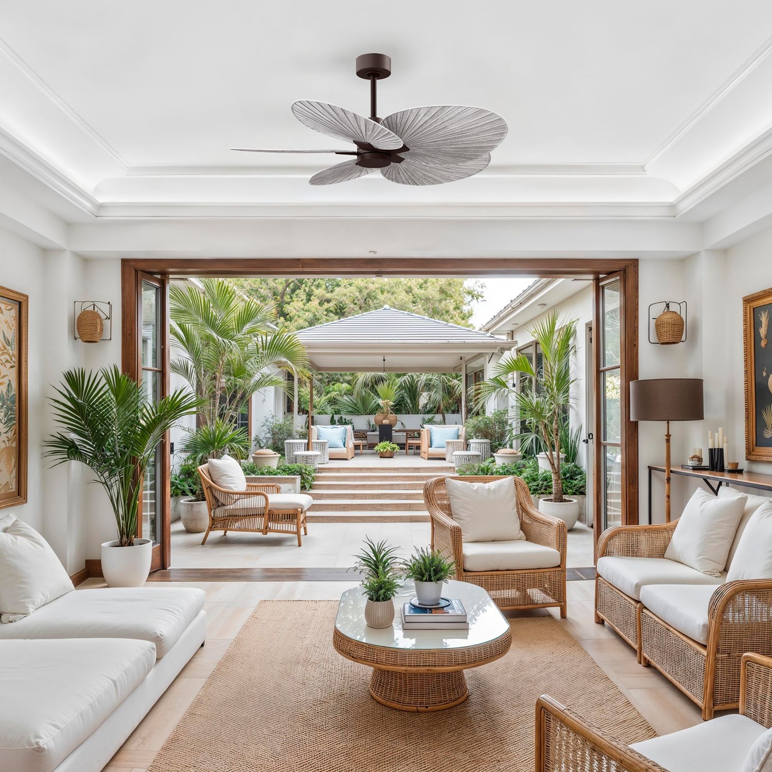 Image 2 Alessandra Tropical 48" Textured Bronze Ceiling Fan w/Barn Wood Blades more views