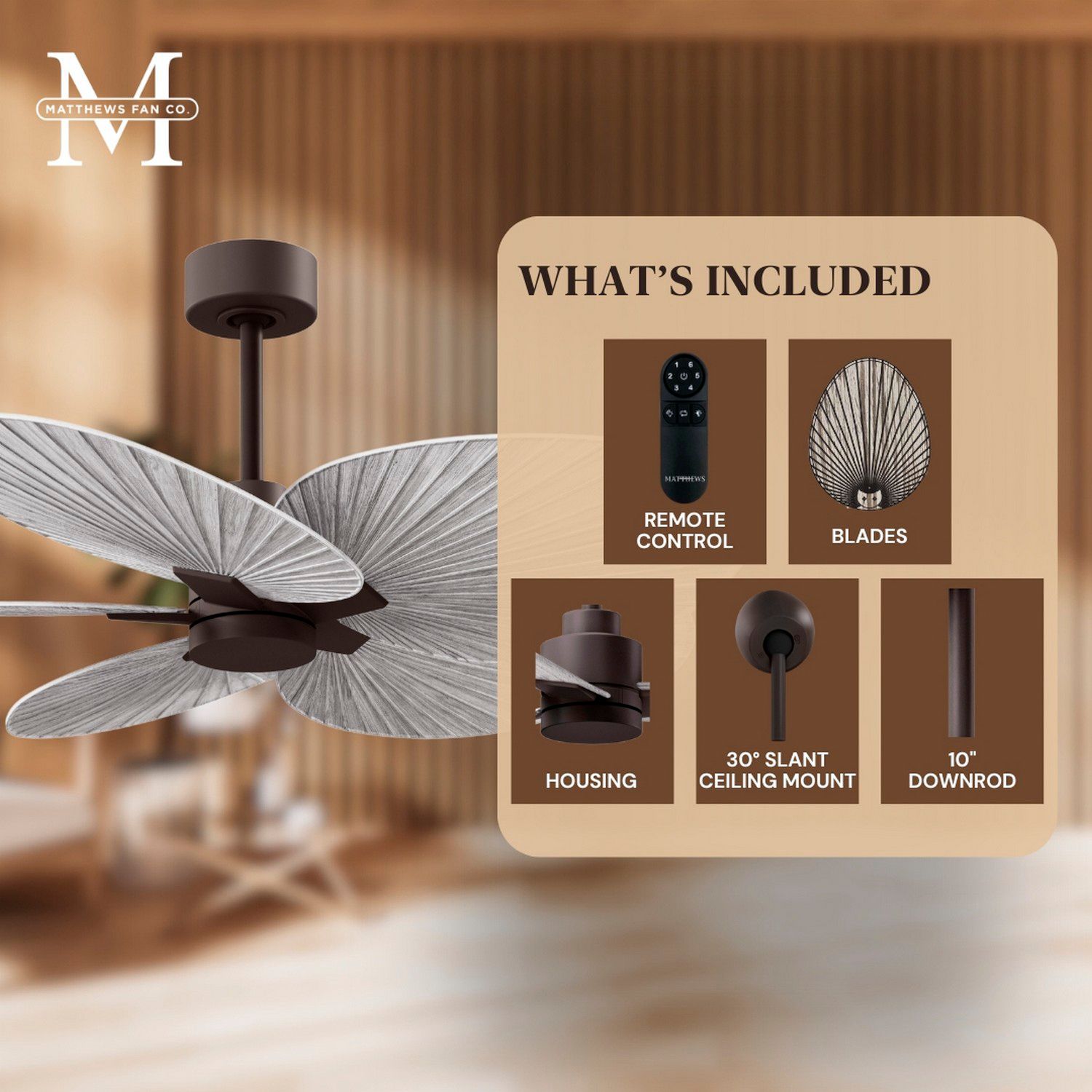 Image 5 Alessandra Tropical 48" Textured Bronze Ceiling Fan w/Barn Wood Blades more views