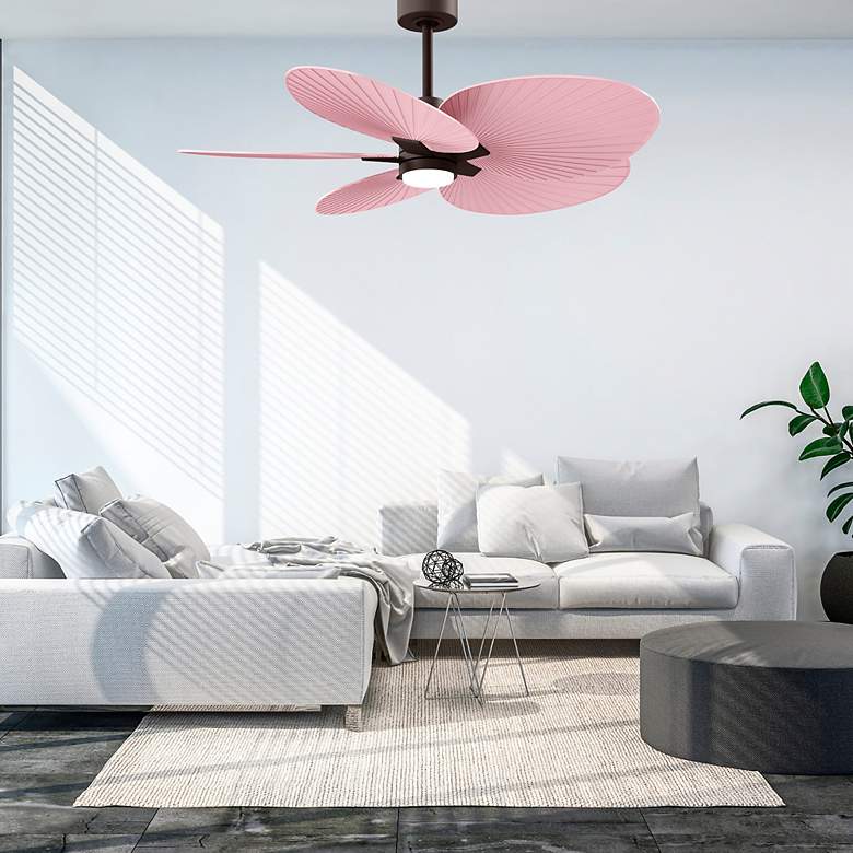 Image 2 Alessandra Tropical 48" Textured Bronze Ceiling Fan w/Light Pink Blade more views
