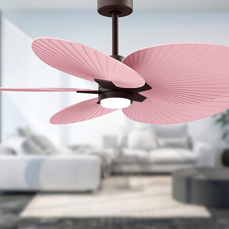 Image 3 Alessandra Tropical 48" Textured Bronze Ceiling Fan w/Light Pink Blade more views