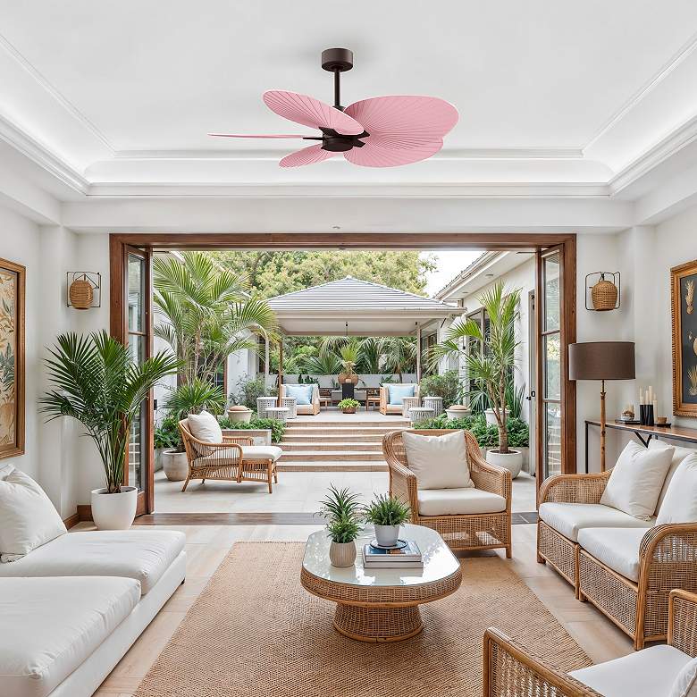 Image 4 Alessandra Tropical 48" Textured Bronze Ceiling Fan w/Light Pink Blade more views