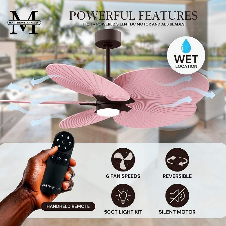 Image 6 Alessandra Tropical 48" Textured Bronze Ceiling Fan w/Light Pink Blade more views