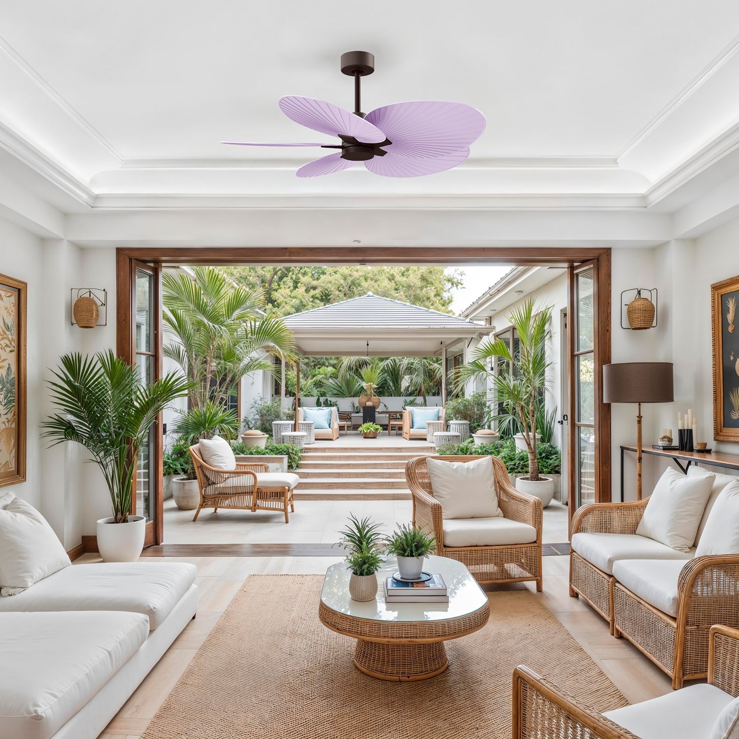 Image 2 Alessandra Tropical 48" Textured Bronze Ceiling Fan w/ Lilac Blades more views