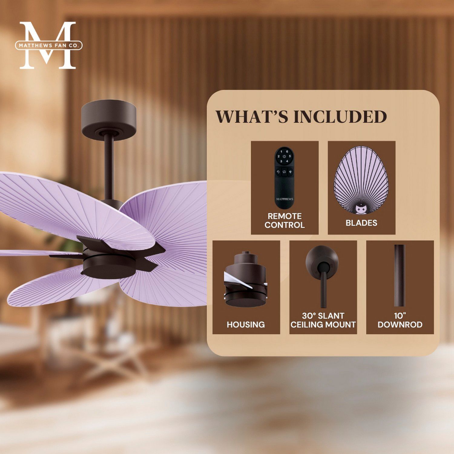 Image 5 Alessandra Tropical 48" Textured Bronze Ceiling Fan w/ Lilac Blades more views