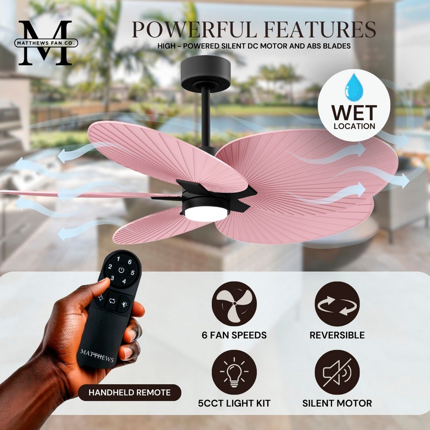 Image 7 Alessandra Tropical 48"Matte Black LED Ceiling Fan w/Light Pink Blades more views