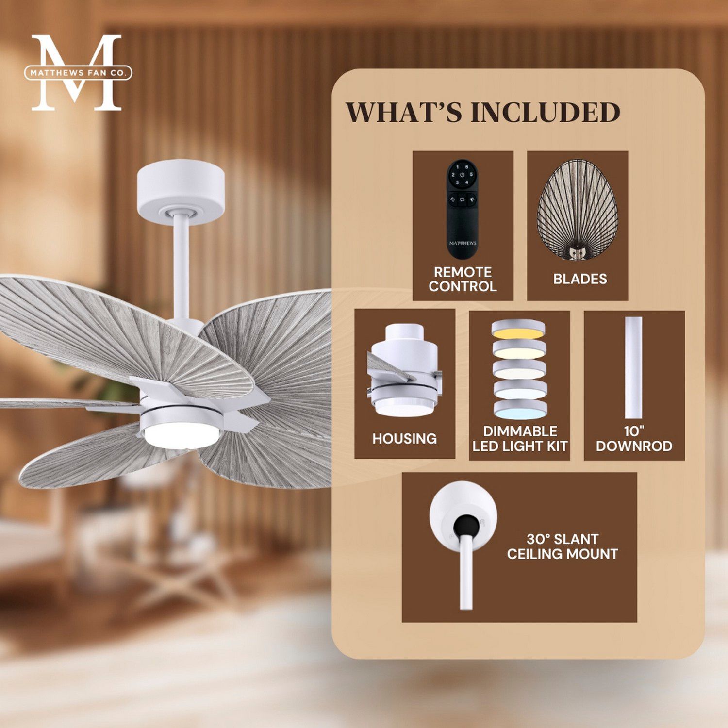 Image 6 Alessandra Tropical 48"Matte White LED Ceiling Fan w/ Barn Wood Blades more views