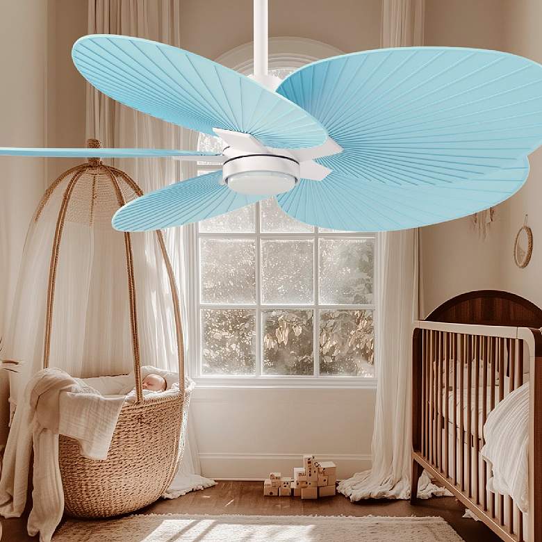 Image 1 Alessandra Tropical 48"Matte White LED Ceiling Fan w/Light Blue Blades