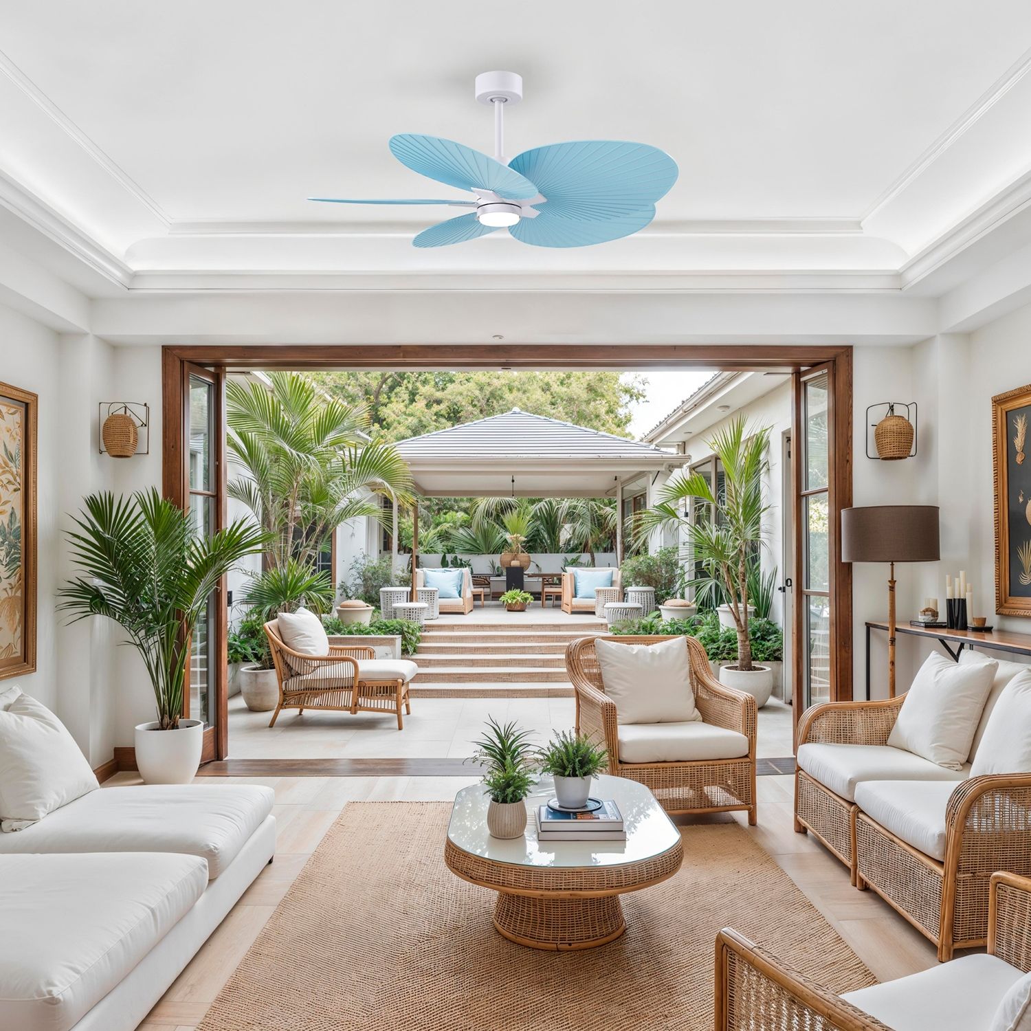 Image 5 Alessandra Tropical 48"Matte White LED Ceiling Fan w/Light Blue Blades more views