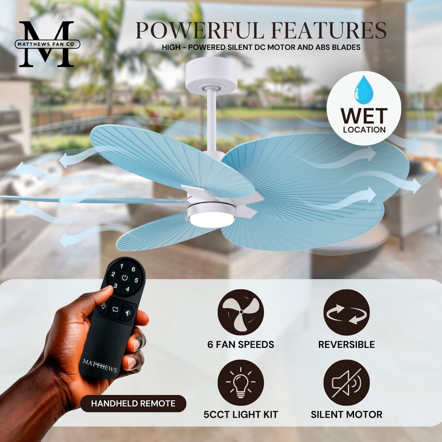 Image 7 Alessandra Tropical 48"Matte White LED Ceiling Fan w/Light Blue Blades more views