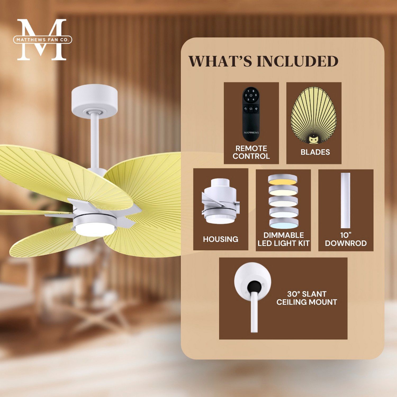 Image 7 Alessandra Tropical 48"Matte White LED Ceiling Fan w/LightYellowBlades more views