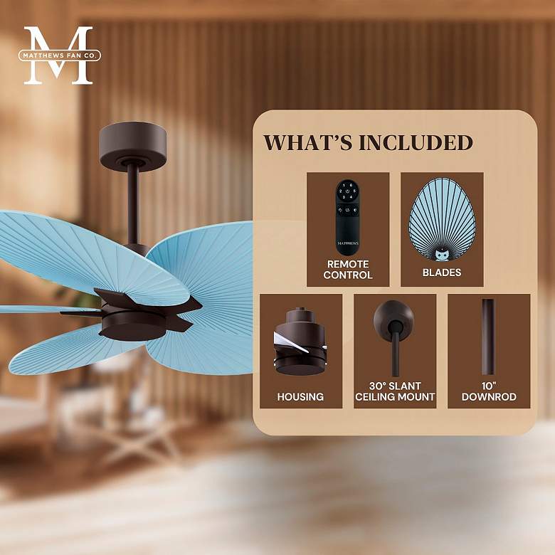 Image 5 Alessandra Tropical 48"Textured Bronze Ceiling Fan w/Light Blue Blades more views