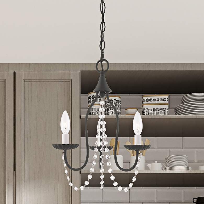 Image 2 Alessia 13" Wide Black and Crystal 3-Light Chandelier