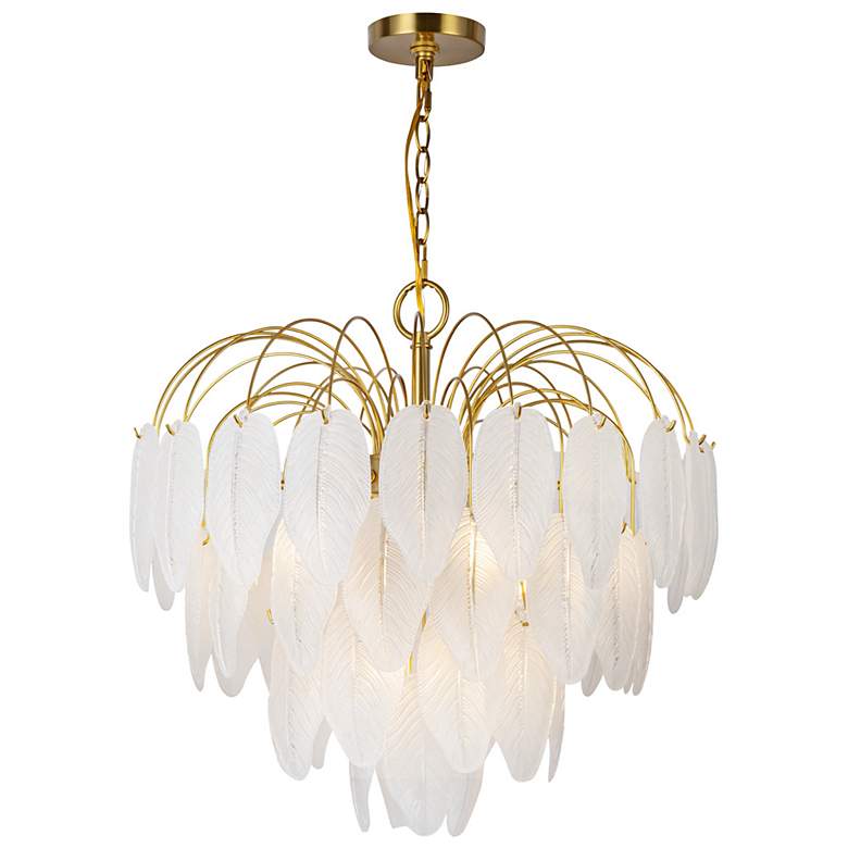 Image 2 Alessia 22.6" Wide 10-Light Brushed Brass Chandelier With White Glass