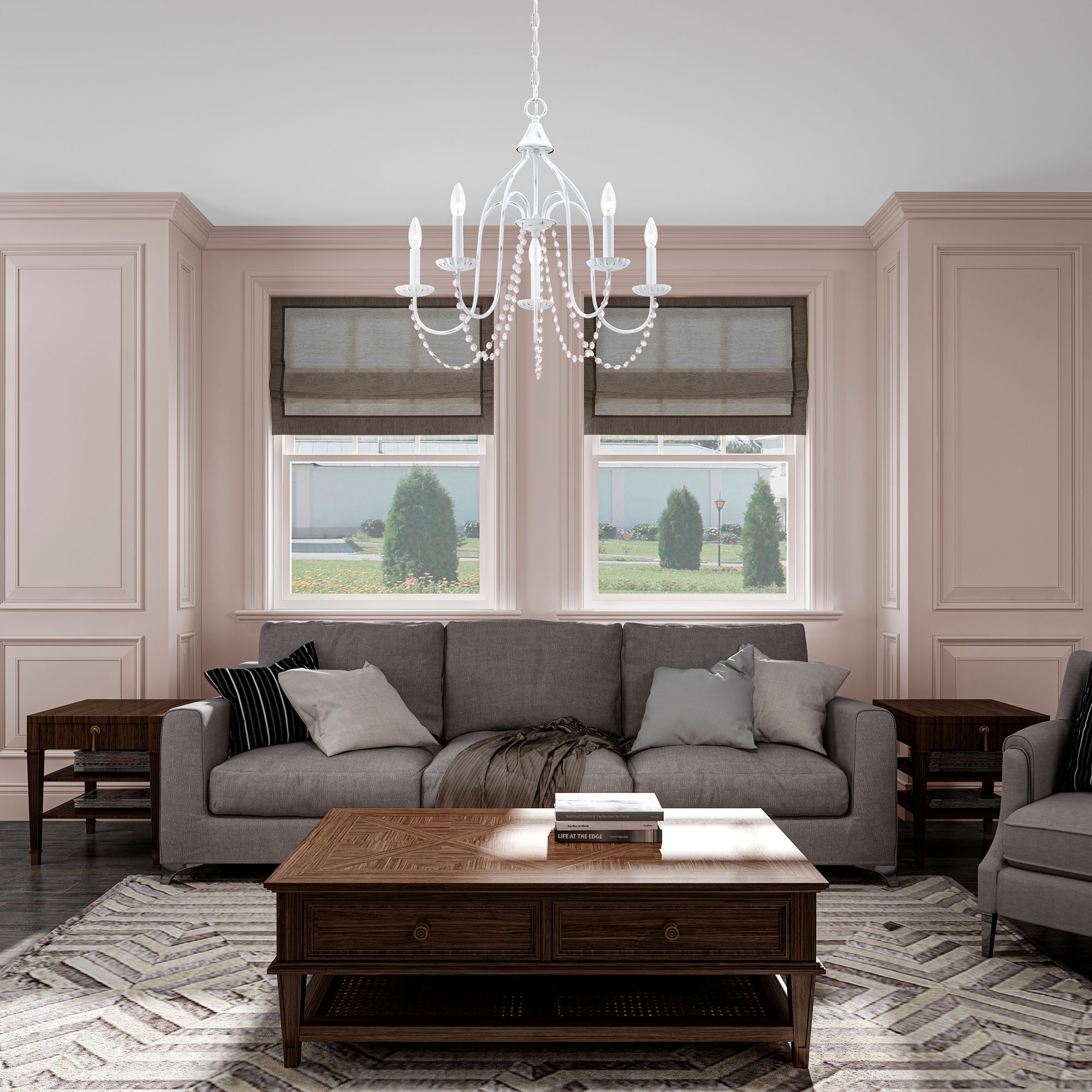 Alessia 24" Wide Antique White 5-Light Chandelier in scene