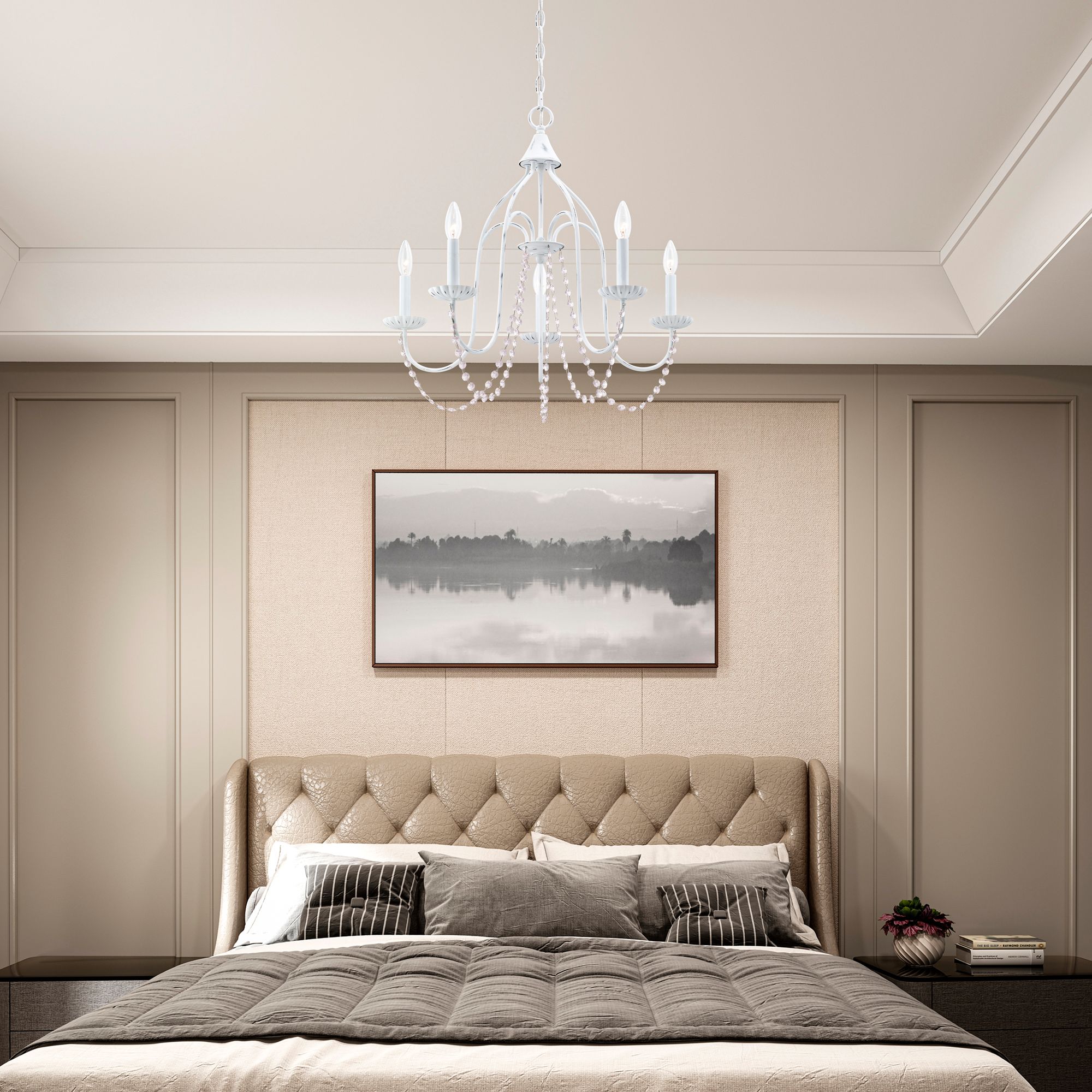 Alessia 24" Wide Antique White 5-Light Chandelier in scene