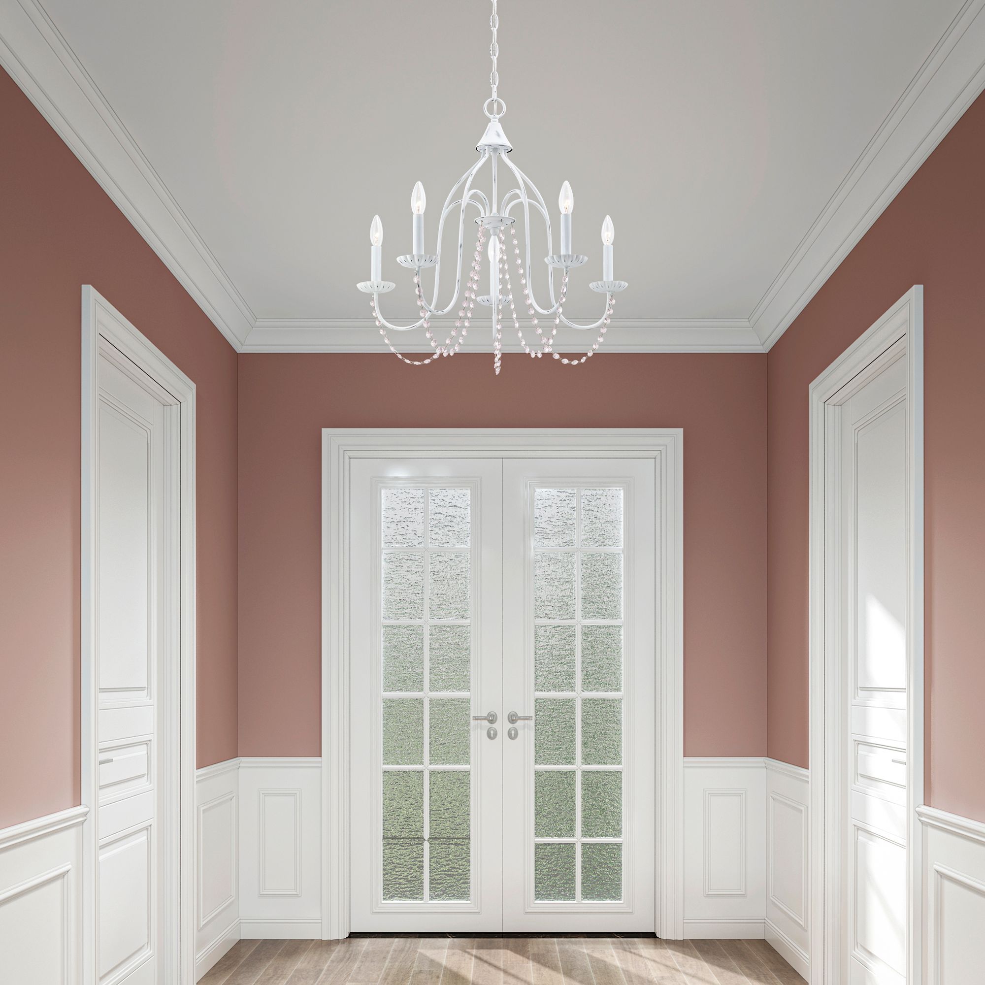 Alessia 24" Wide Antique White 5-Light Chandelier in scene