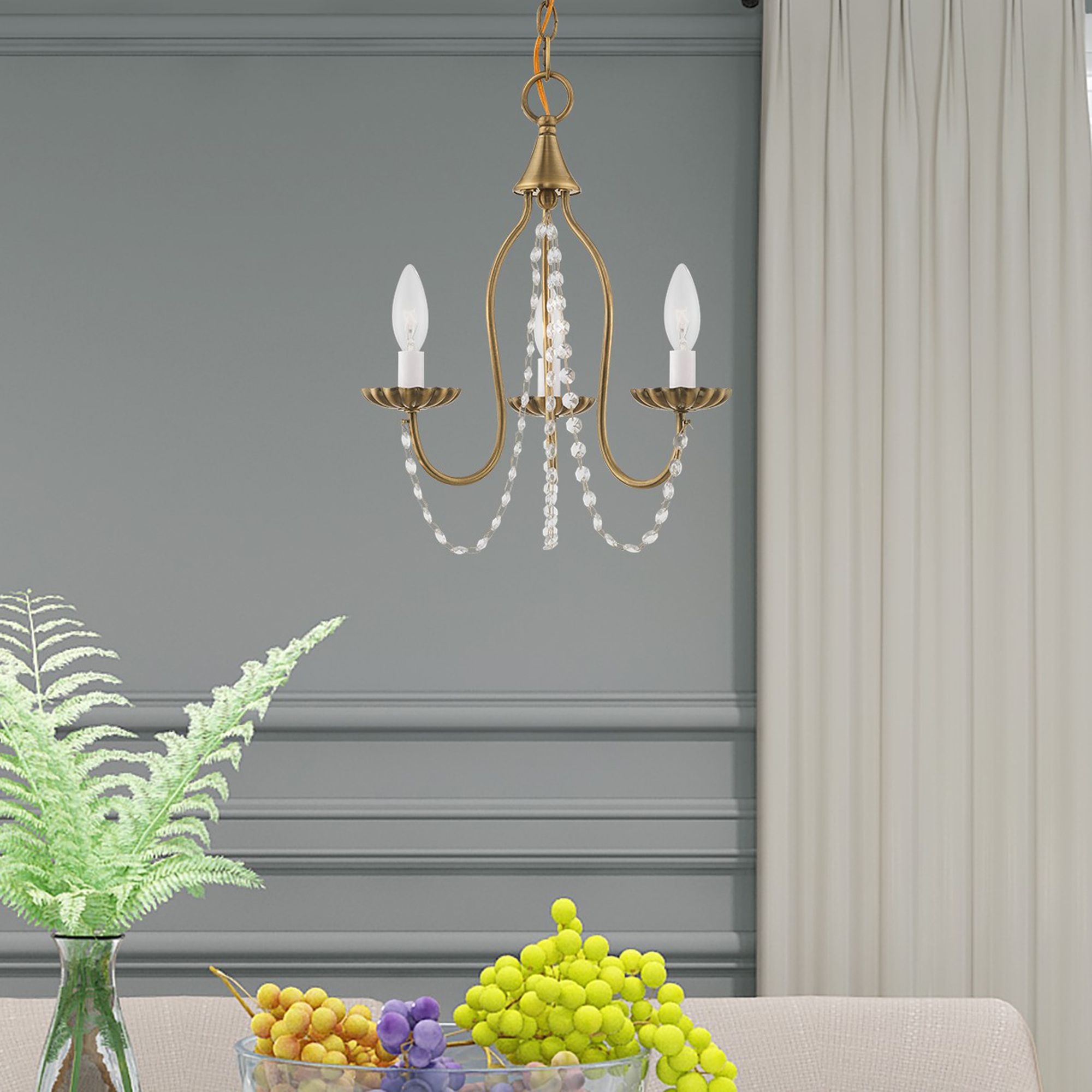 Alessia 3 Light Antique Brass Mini Chandelier