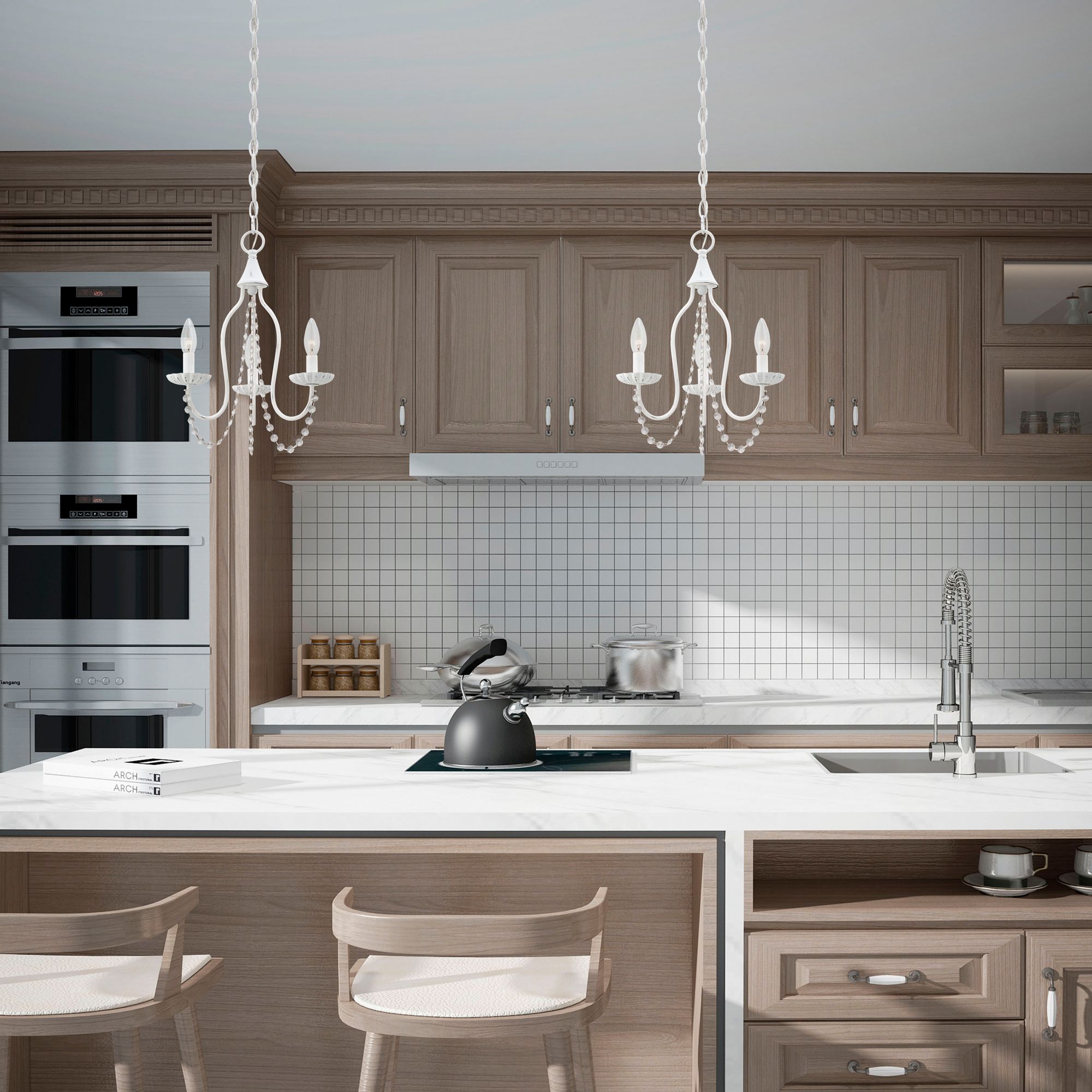 Alessia 3 Light Antique White Mini Chandelier