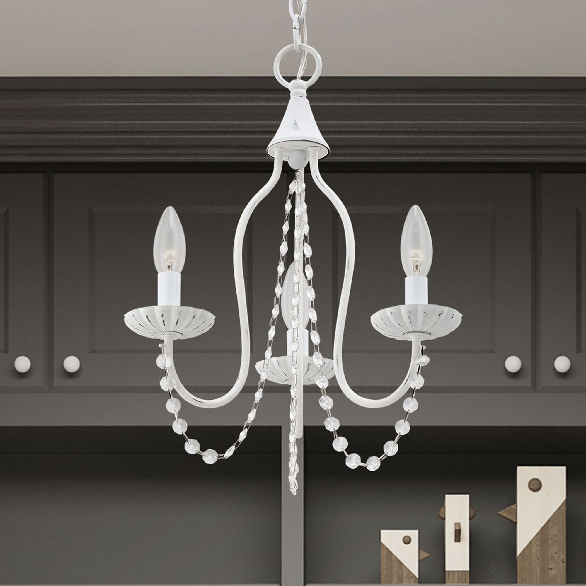 Alessia 3 Light Antique White Mini Chandelier
